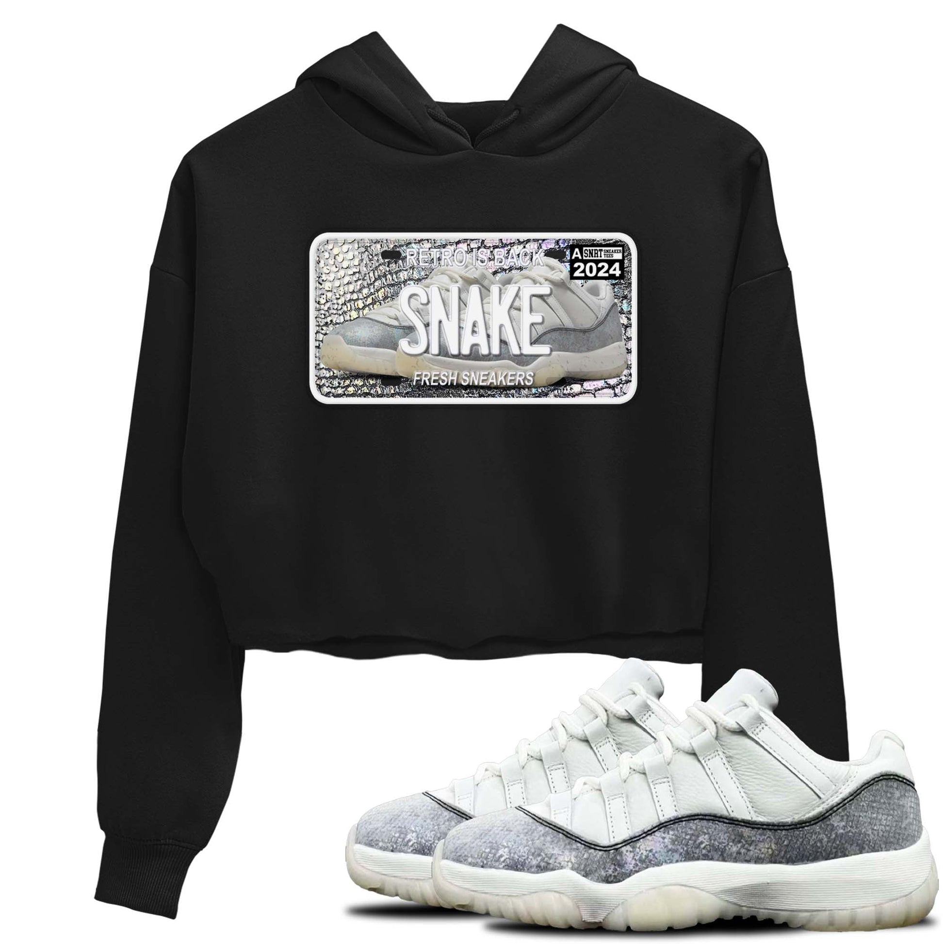 11s Year Of The Snake shirts to match jordans  Sneaker Plate shirts to match jordans Air Jordan 11 Retro Low Year Of The Snake match shoes to clothes SNRT Sneaker Tees unisex cotton Black 1 crop tee