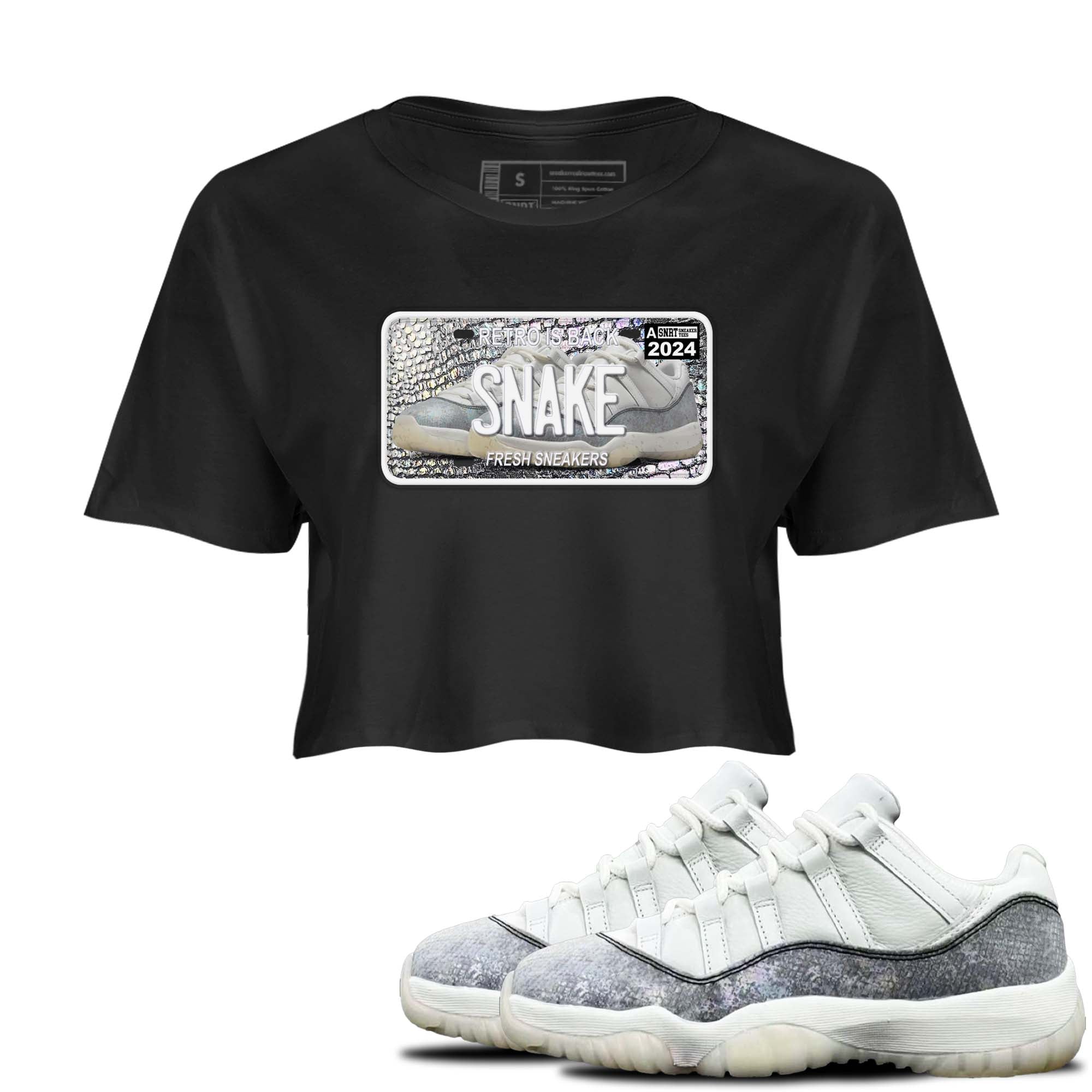 11s Year Of The Snake shirts to match jordans  Sneaker Plate shirts to match jordans Air Jordan 11 Retro Low Year Of The Snake match shoes to clothes SNRT Sneaker Tees unisex cotton Black 1 crop tee