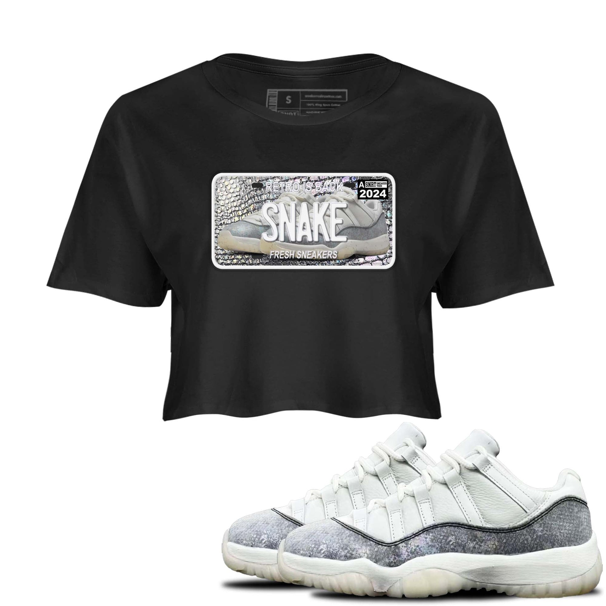11s Year Of The Snake shirts to match jordans  Sneaker Plate shirts to match jordans Air Jordan 11 Retro Low Year Of The Snake match shoes to clothes SNRT Sneaker Tees unisex cotton Black 1 crop tee