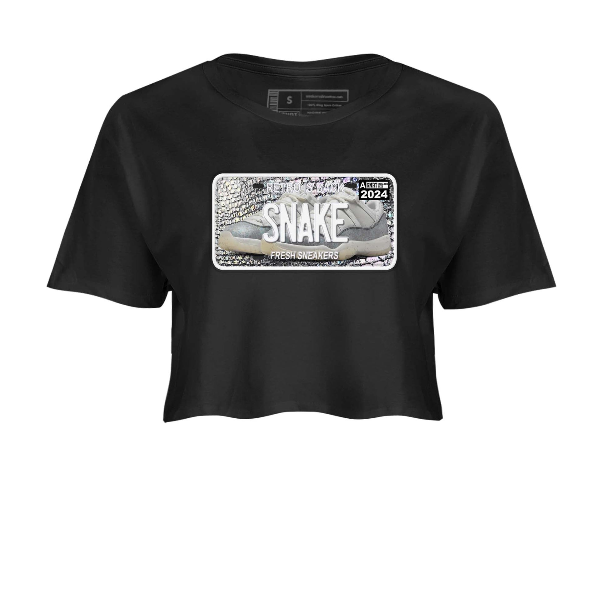 11s Year Of The Snake shirts to match jordans  Sneaker Plate shirts to match jordans Air Jordan 11 Retro Low Year Of The Snake match shoes to clothes SNRT Sneaker Tees unisex cotton Black 2 crop tee