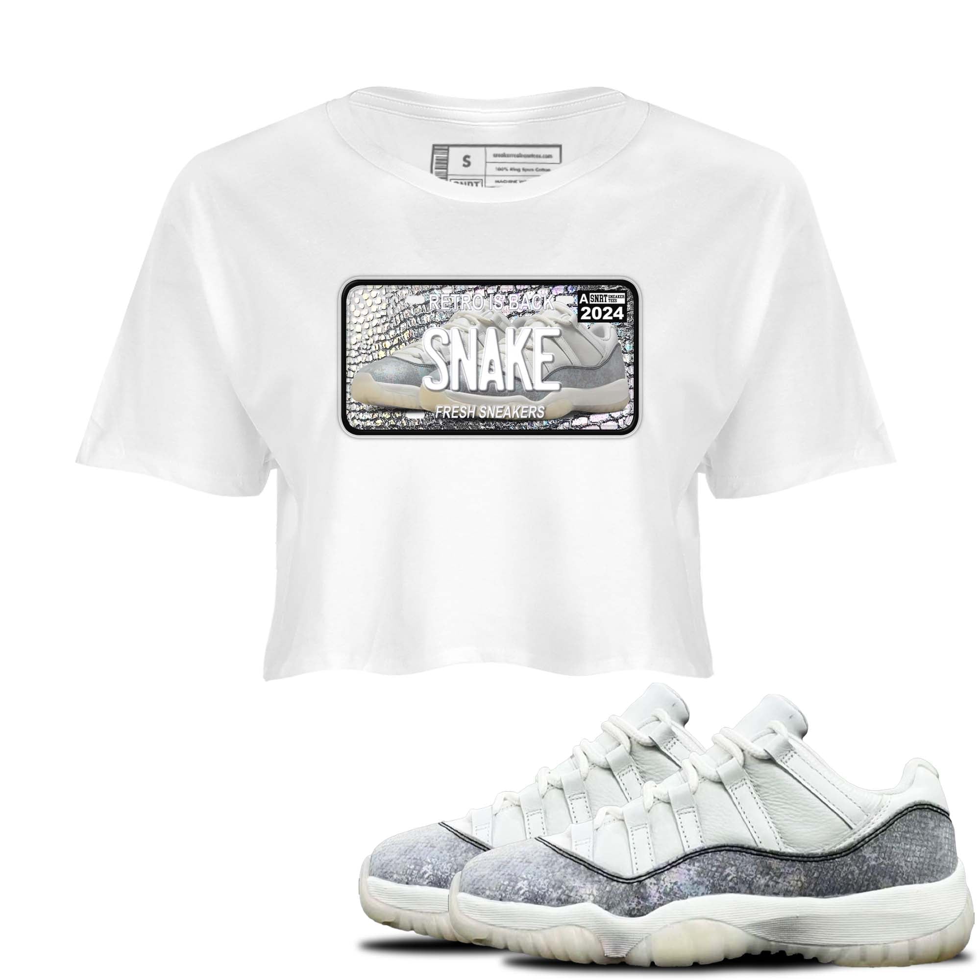 11s Year Of The Snake shirts to match jordans  Sneaker Plate shirts to match jordans Air Jordan 11 Retro Low Year Of The Snake match shoes to clothes SNRT Sneaker Tees unisex cotton White 1 crop tee