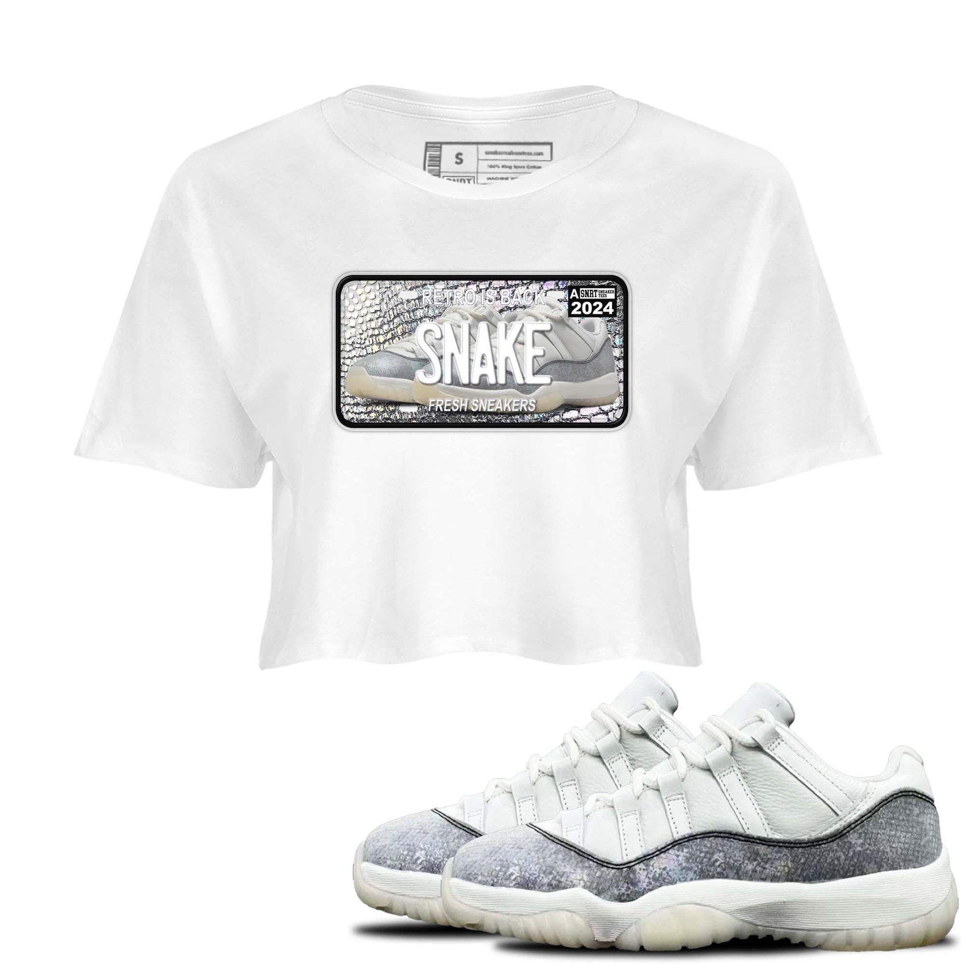 11s Year Of The Snake shirts to match jordans  Sneaker Plate shirts to match jordans Air Jordan 11 Retro Low Year Of The Snake match shoes to clothes SNRT Sneaker Tees unisex cotton White 1 crop tee