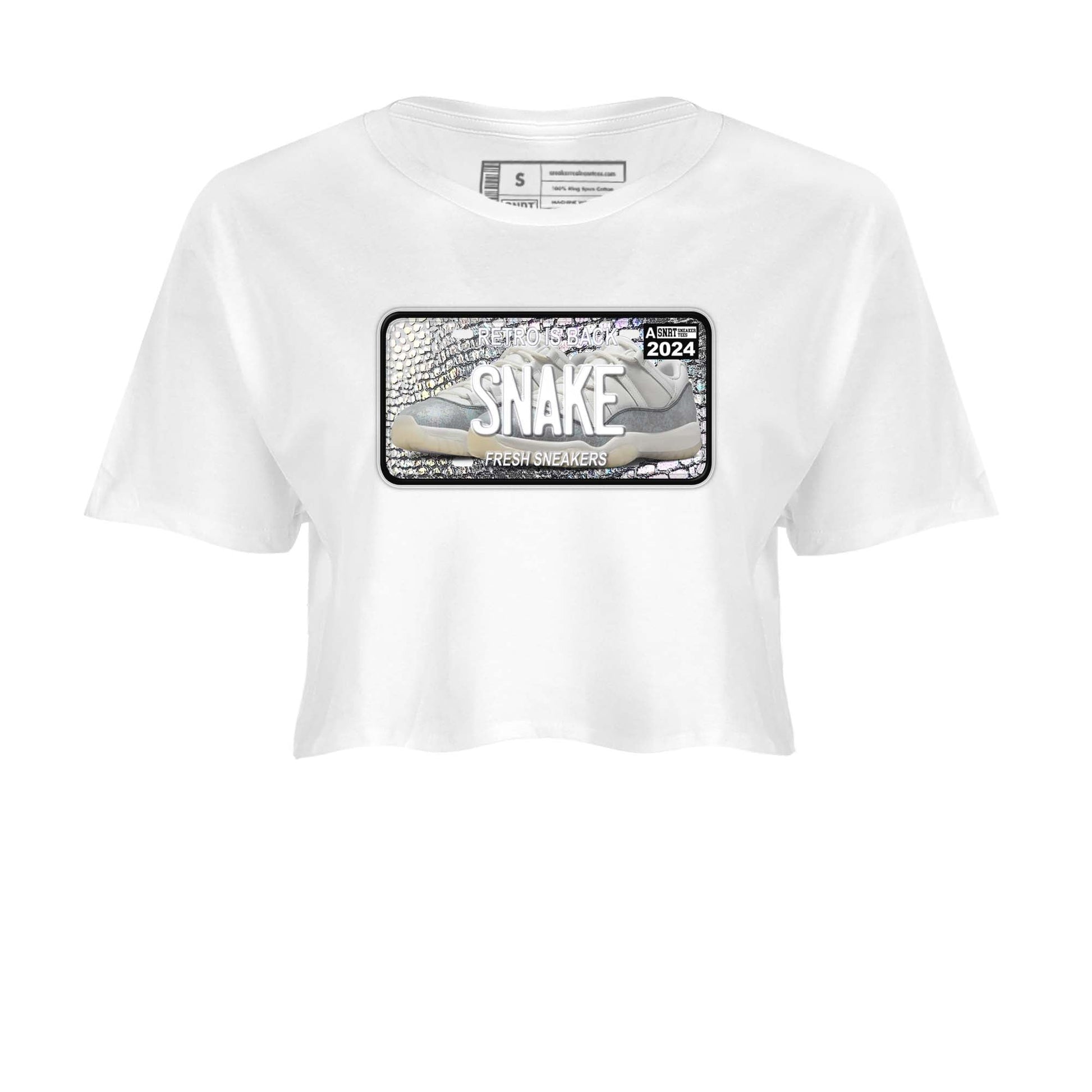 11s Year Of The Snake shirts to match jordans  Sneaker Plate shirts to match jordans Air Jordan 11 Retro Low Year Of The Snake match shoes to clothes SNRT Sneaker Tees unisex cotton White 2 crop tee