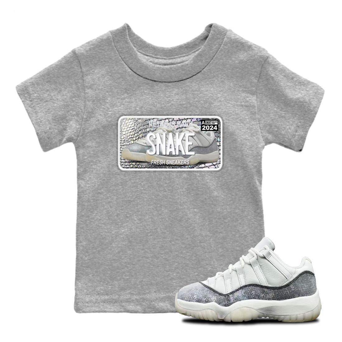 11s Year Of The Snake shirts to match jordans  Sneaker Plate shirts to match jordans Air Jordan 11 Retro Low Year Of The Snake match shoes to clothes SNRT Sneaker Tees Youth Baby Heather Grey 1 tee