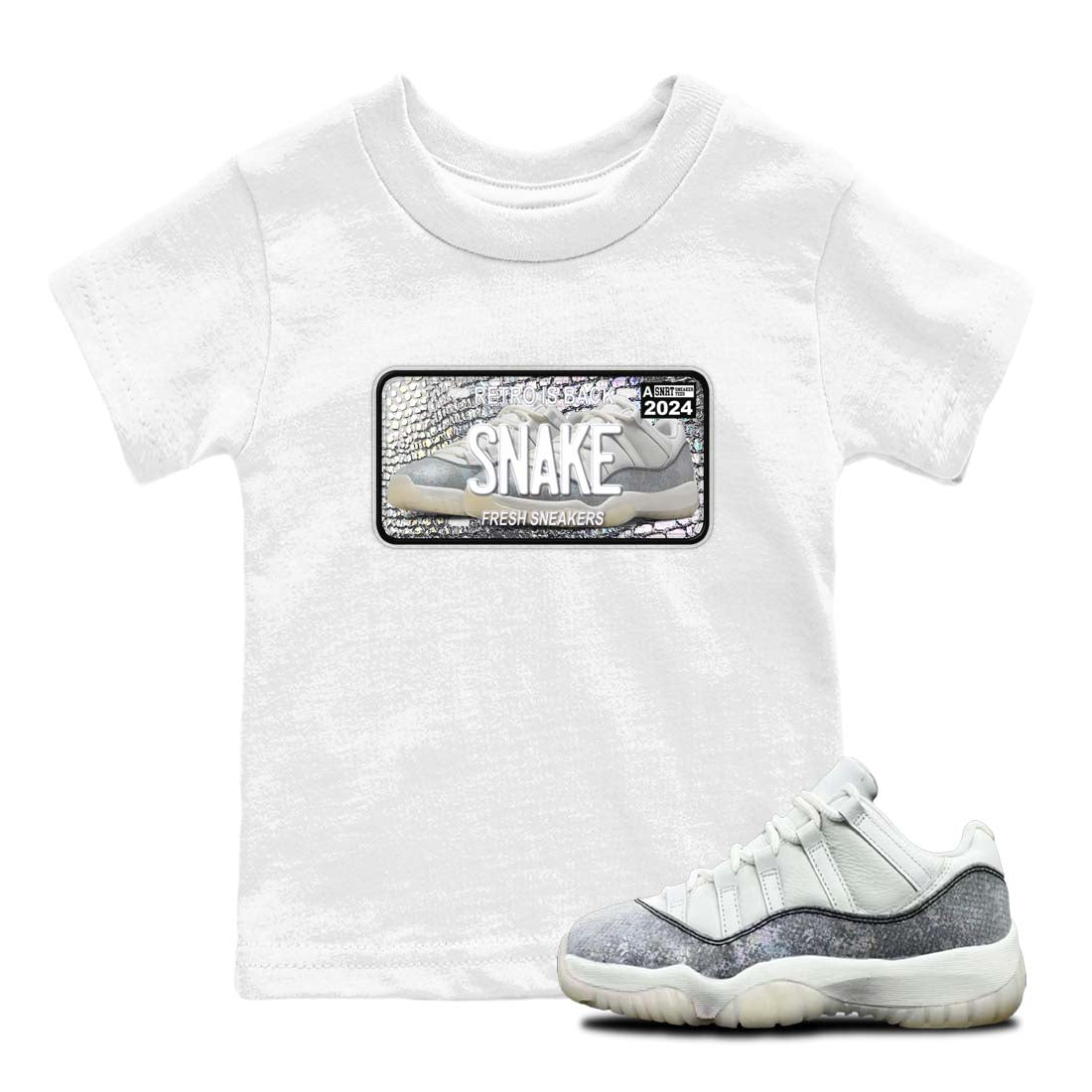 11s Year Of The Snake shirts to match jordans  Sneaker Plate shirts to match jordans Air Jordan 11 Retro Low Year Of The Snake match shoes to clothes SNRT Sneaker Tees Youth Baby White 1 tee