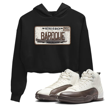 AJ12 Baroque Brown shirts to match jordans Sneaker Plate best t shirts to wear with jordans SoleFly x Jordan 12 Baroque Brown match shoes to clothes SNRT Sneaker Tees unisex cotton Black 1 crop tee