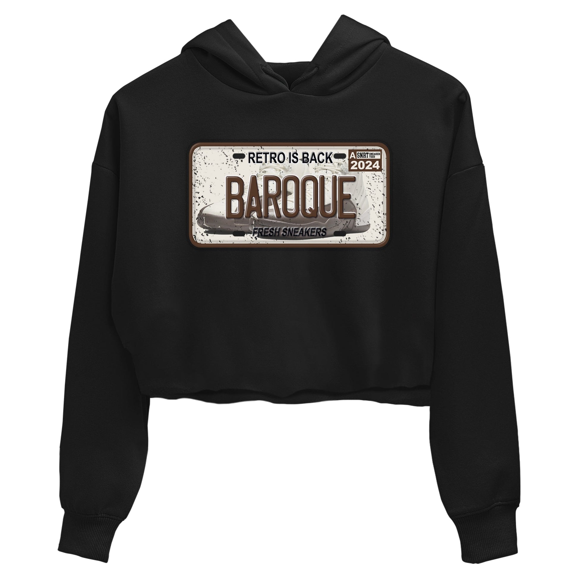 AJ12 Baroque Brown shirts to match jordans Sneaker Plate best t shirts to wear with jordans SoleFly x Jordan 12 Baroque Brown match shoes to clothes SNRT Sneaker Tees unisex cotton Black 2 crop tee