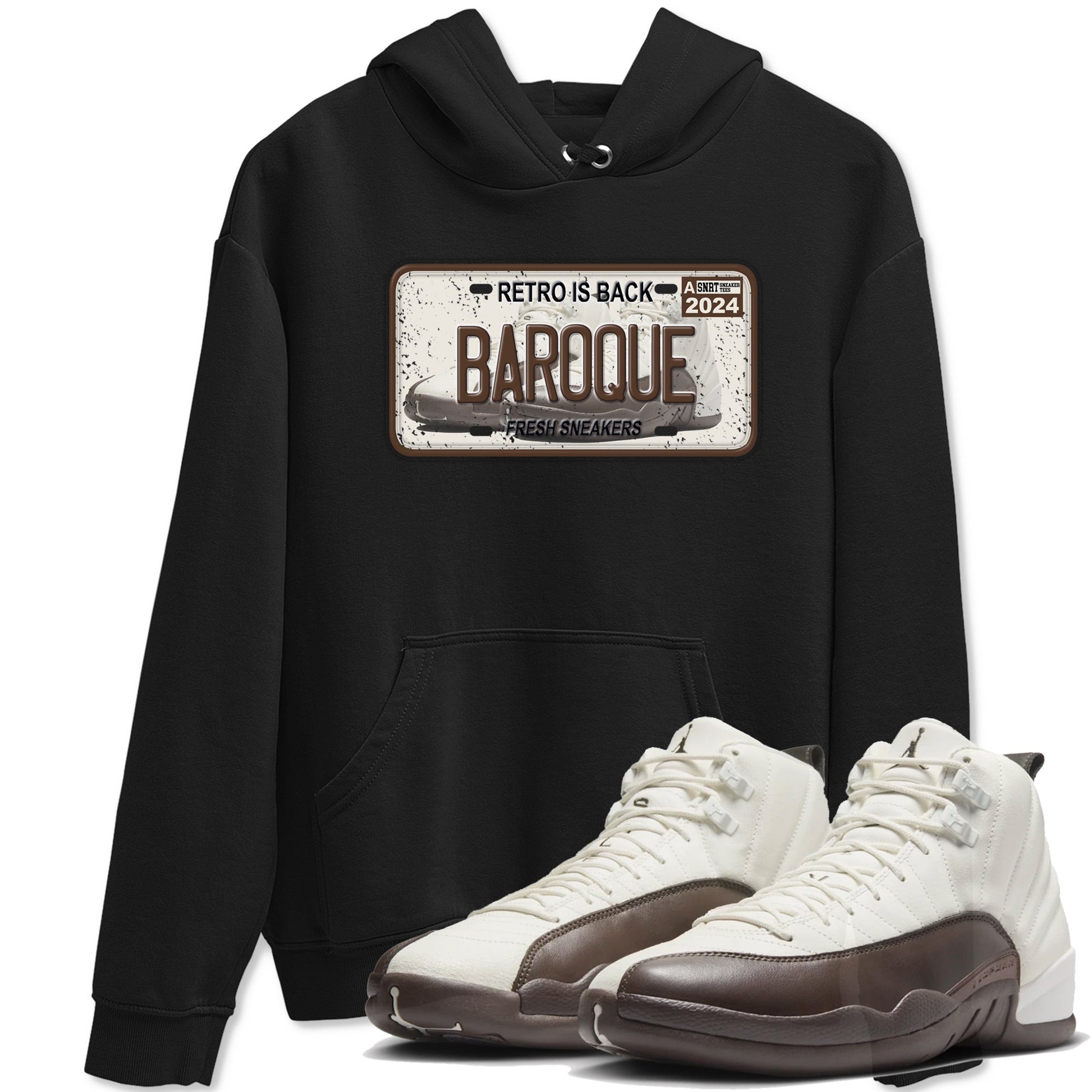 AJ12 Baroque Brown shirts to match jordans Sneaker Plate best t shirts to wear with jordans SoleFly x Jordan 12 Baroque Brown match shoes to clothes SNRT Sneaker Tees unisex cotton Black 1 shirts