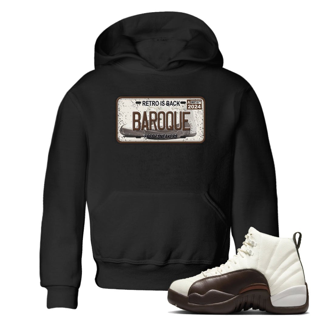 AJ12 Baroque Brown shirts to match jordans Sneaker Plate best t shirts to wear with jordans SoleFly x Jordan 12 Baroque Brown match shoes to clothes SNRT Sneaker Tees Youth Baby Black 1 tee