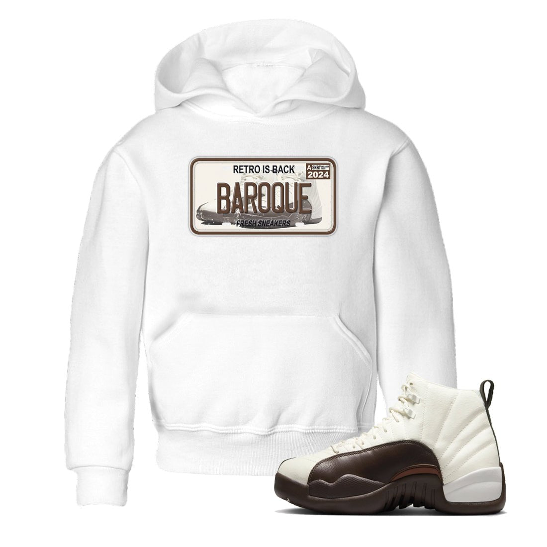 AJ12 Baroque Brown shirts to match jordans Sneaker Plate best t shirts to wear with jordans SoleFly x Jordan 12 Baroque Brown match shoes to clothes SNRT Sneaker Tees Youth Baby White 1 tee
