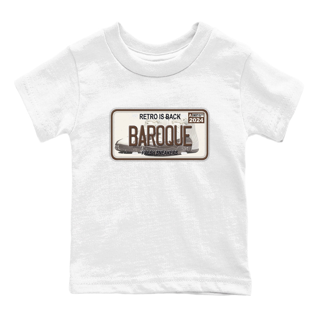 AJ12 Baroque Brown shirts to match jordans Sneaker Plate best t shirts to wear with jordans SoleFly x Jordan 12 Baroque Brown match shoes to clothes SNRT Sneaker Tees Youth Baby White 2 tee