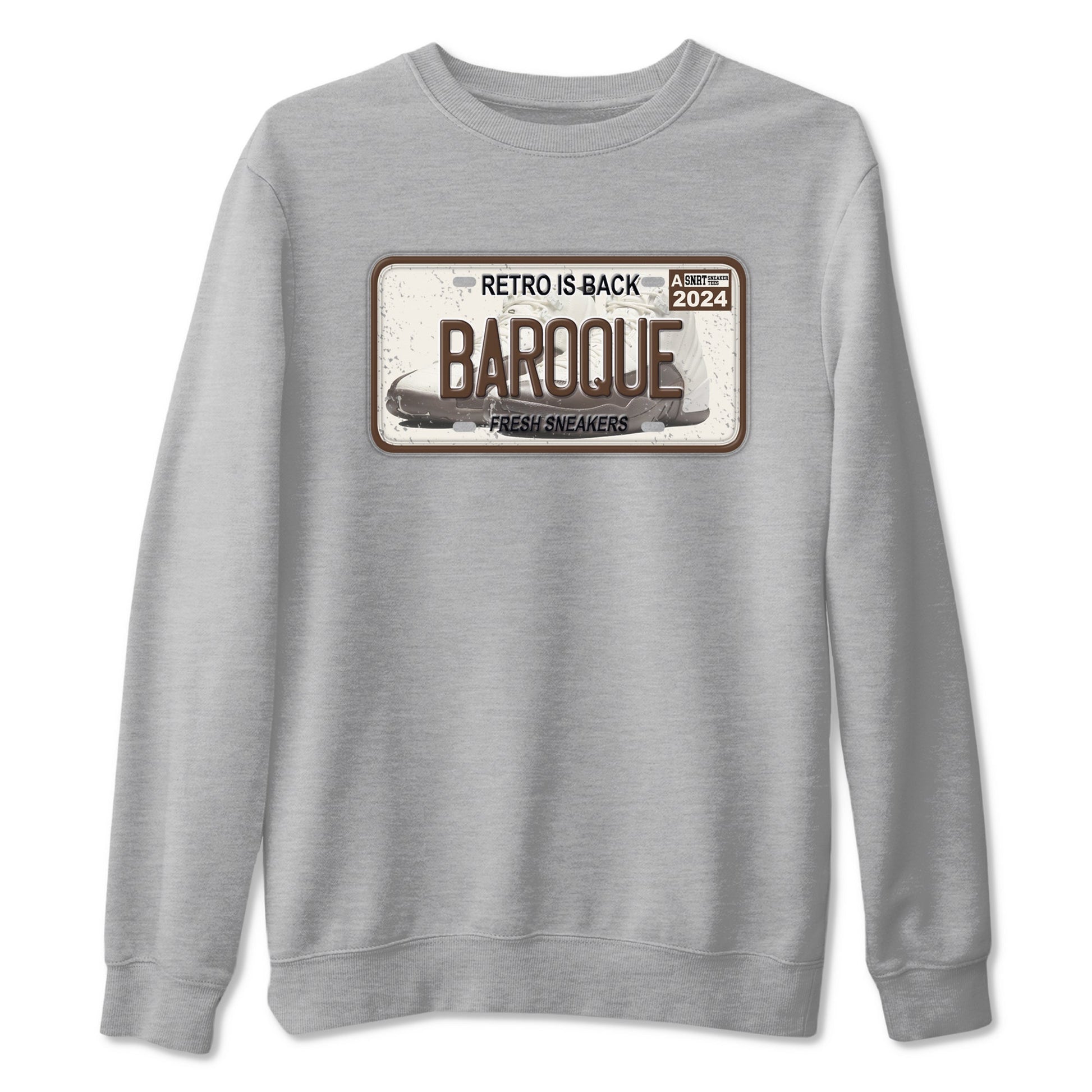 AJ12 Baroque Brown shirts to match jordans Sneaker Plate best t shirts to wear with jordans SoleFly x Jordan 12 Baroque Brown match shoes to clothes SNRT Sneaker Tees unisex cotton Heather Grey 2 shirts