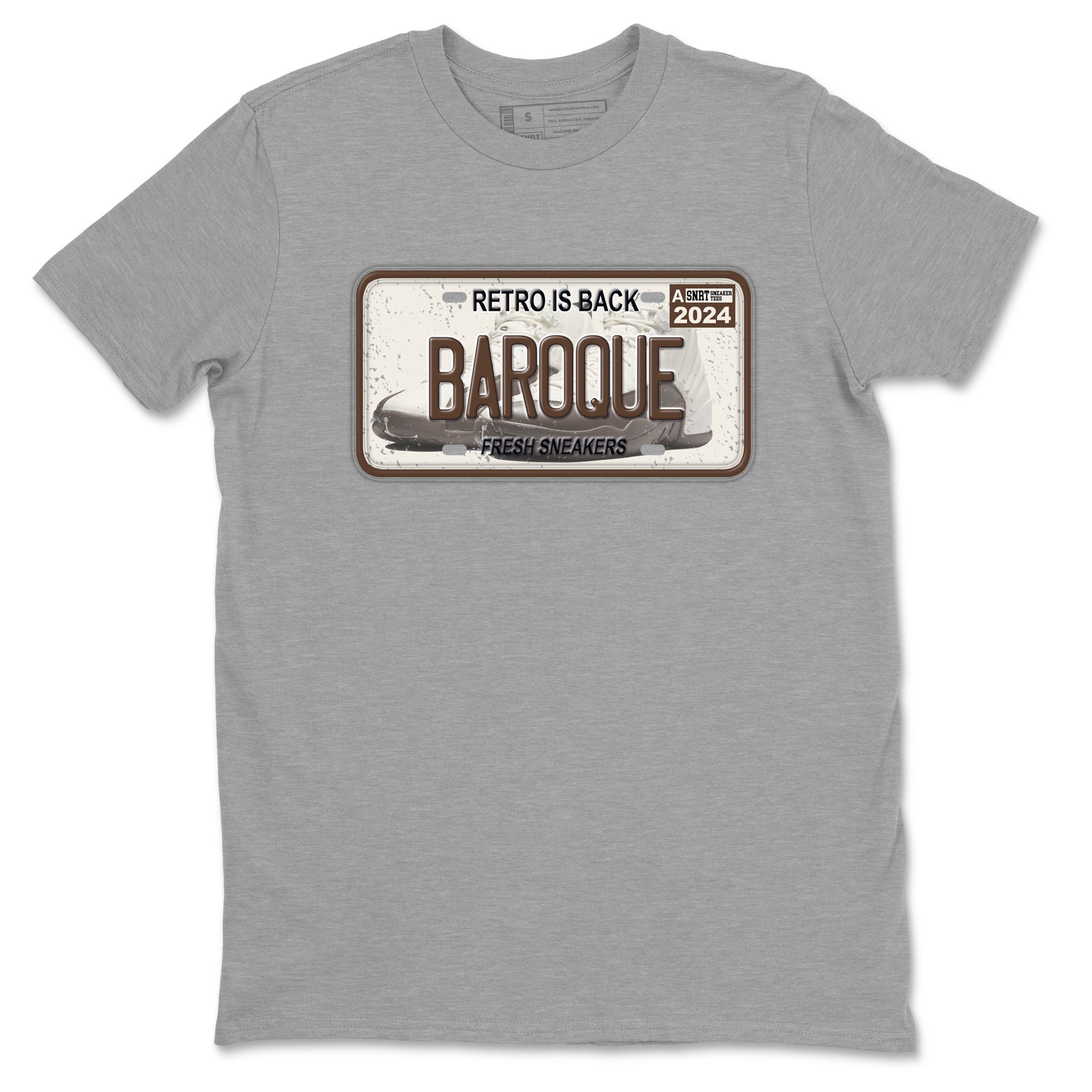 AJ12 Baroque Brown shirts to match jordans Sneaker Plate best t shirts to wear with jordans SoleFly x Jordan 12 Baroque Brown match shoes to clothes SNRT Sneaker Tees unisex cotton Heather Grey 2 shirts