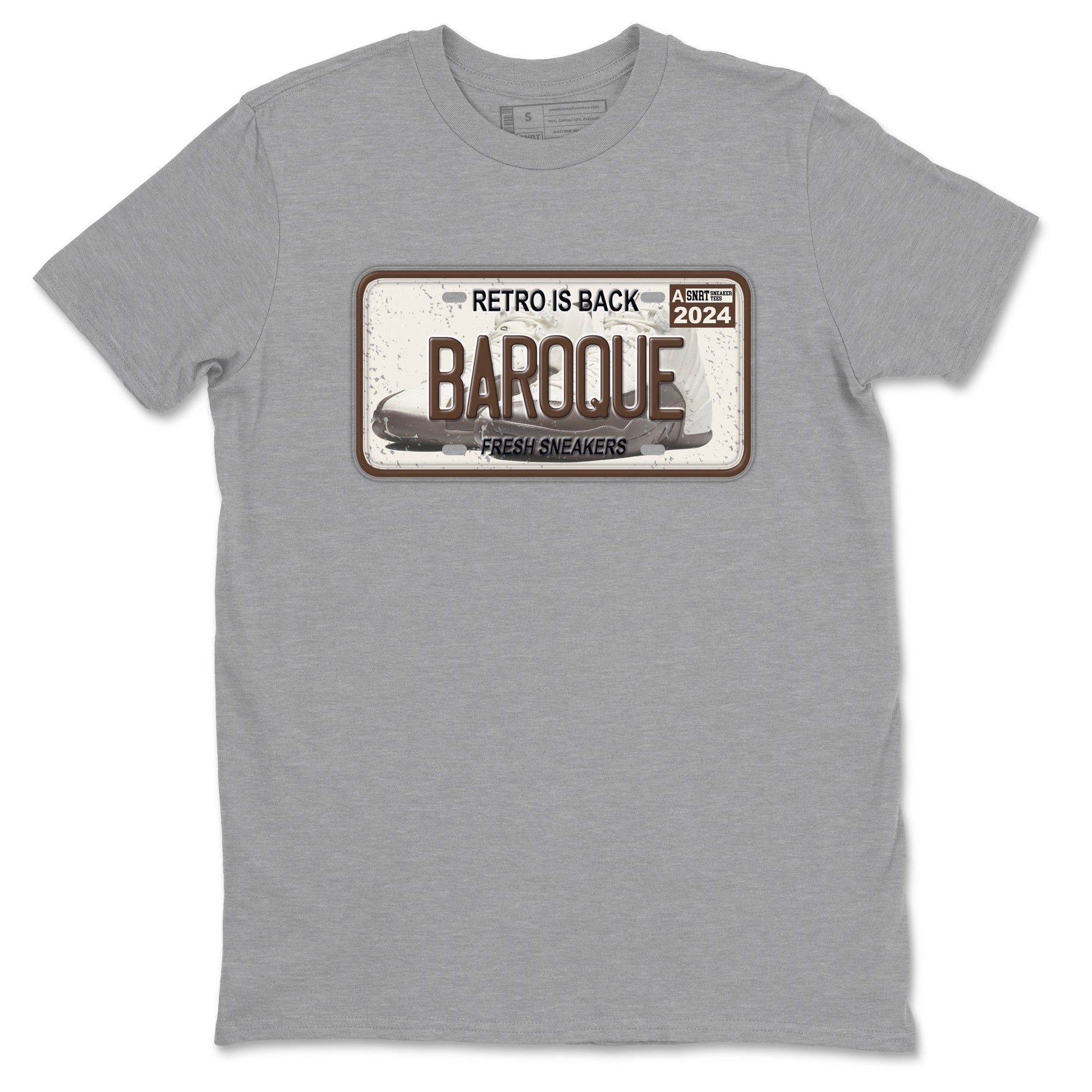 AJ12 Baroque Brown shirts to match jordans Sneaker Plate best t shirts to wear with jordans SoleFly x Jordan 12 Baroque Brown match shoes to clothes SNRT Sneaker Tees unisex cotton Heather Grey 2 shirts