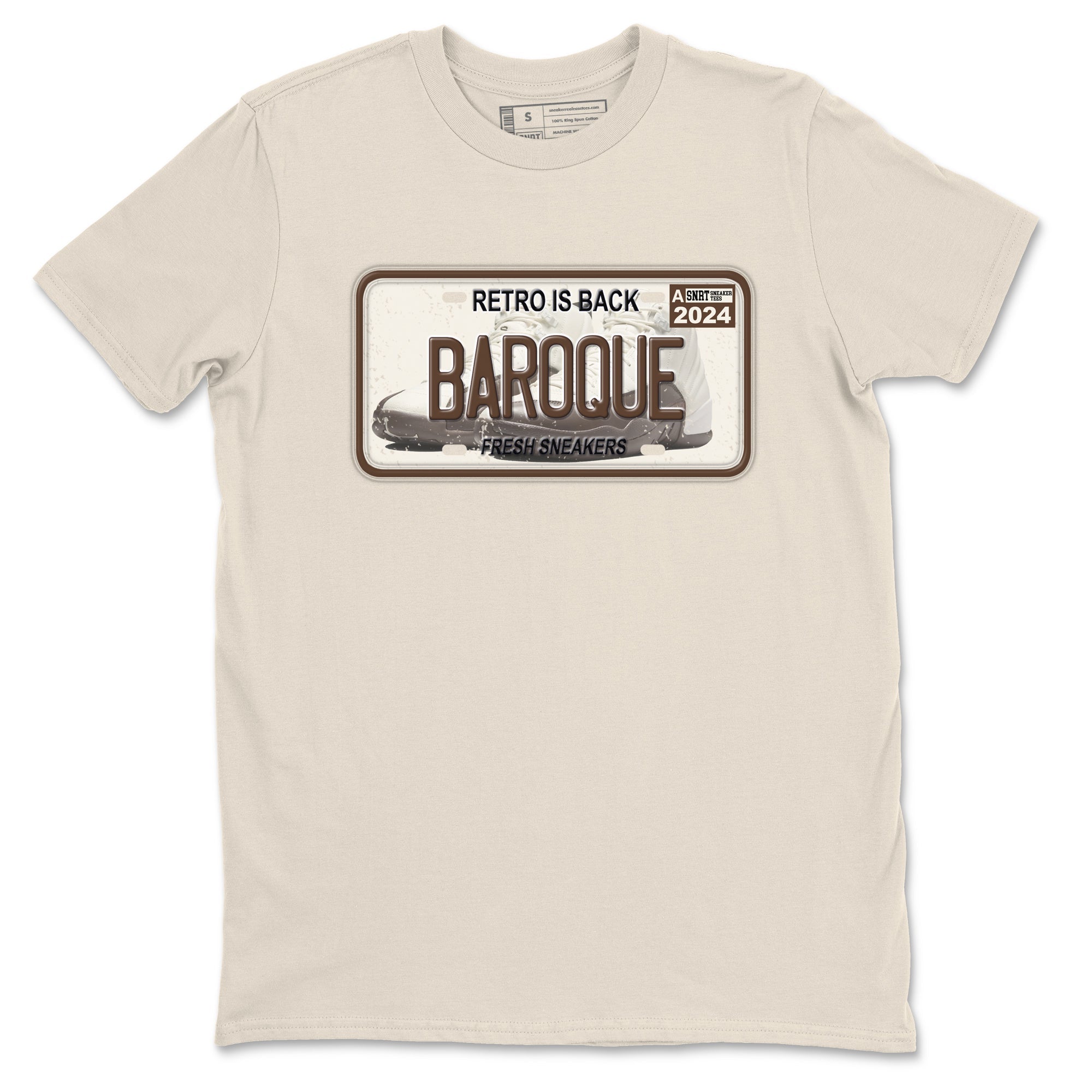 AJ12 Baroque Brown shirts to match jordans Sneaker Plate best t shirts to wear with jordans SoleFly x Jordan 12 Baroque Brown match shoes to clothes SNRT Sneaker Tees unisex cotton Natural 2 shirts