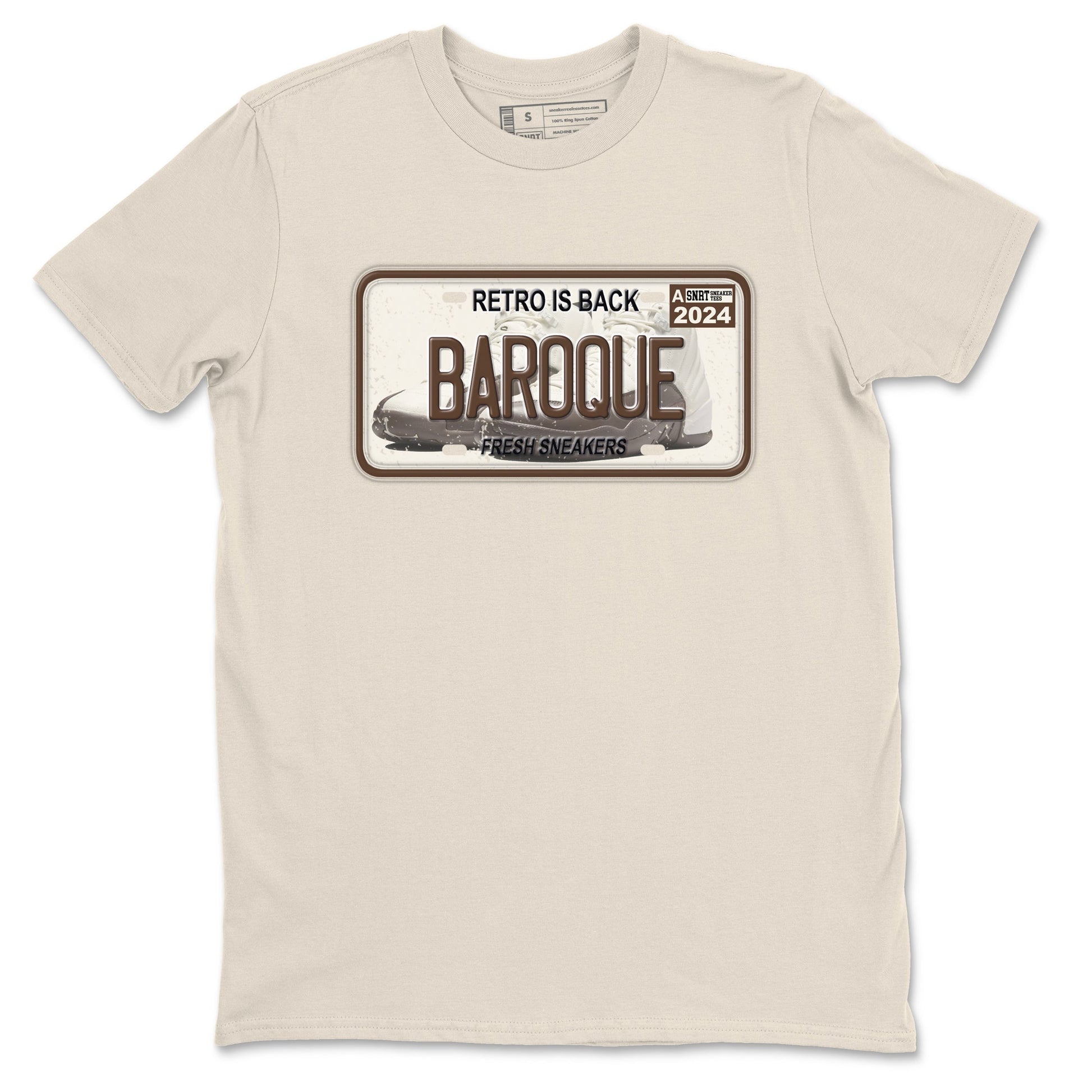 AJ12 Baroque Brown shirts to match jordans Sneaker Plate best t shirts to wear with jordans SoleFly x Jordan 12 Baroque Brown match shoes to clothes SNRT Sneaker Tees unisex cotton Natural 2 shirts