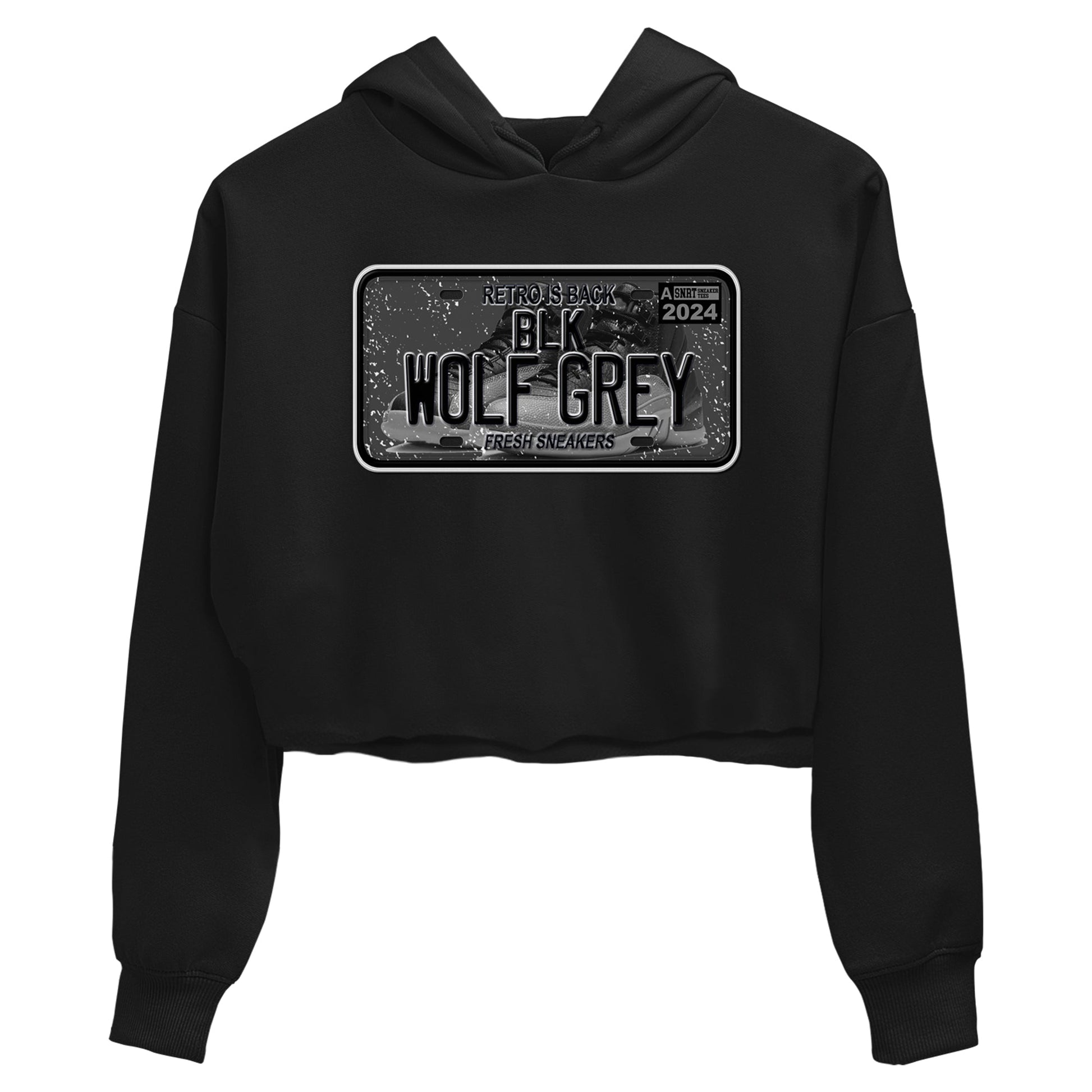 12s Black Wolf Grey shirts to match jordans Sneaker Plate sneaker match tees Air Jordan 12 Barons match shoes to clothes SNRT Sneaker Tees unisex cotton Black 2 crop tee