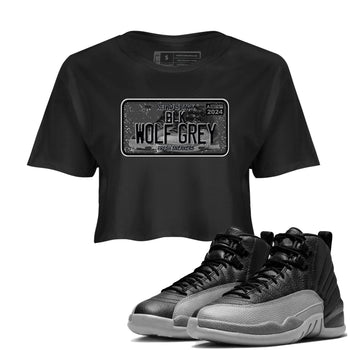 12s Black Wolf Grey shirts to match jordans Sneaker Plate sneaker match tees Air Jordan 12 Barons match shoes to clothes SNRT Sneaker Tees unisex cotton Black 1 crop tee