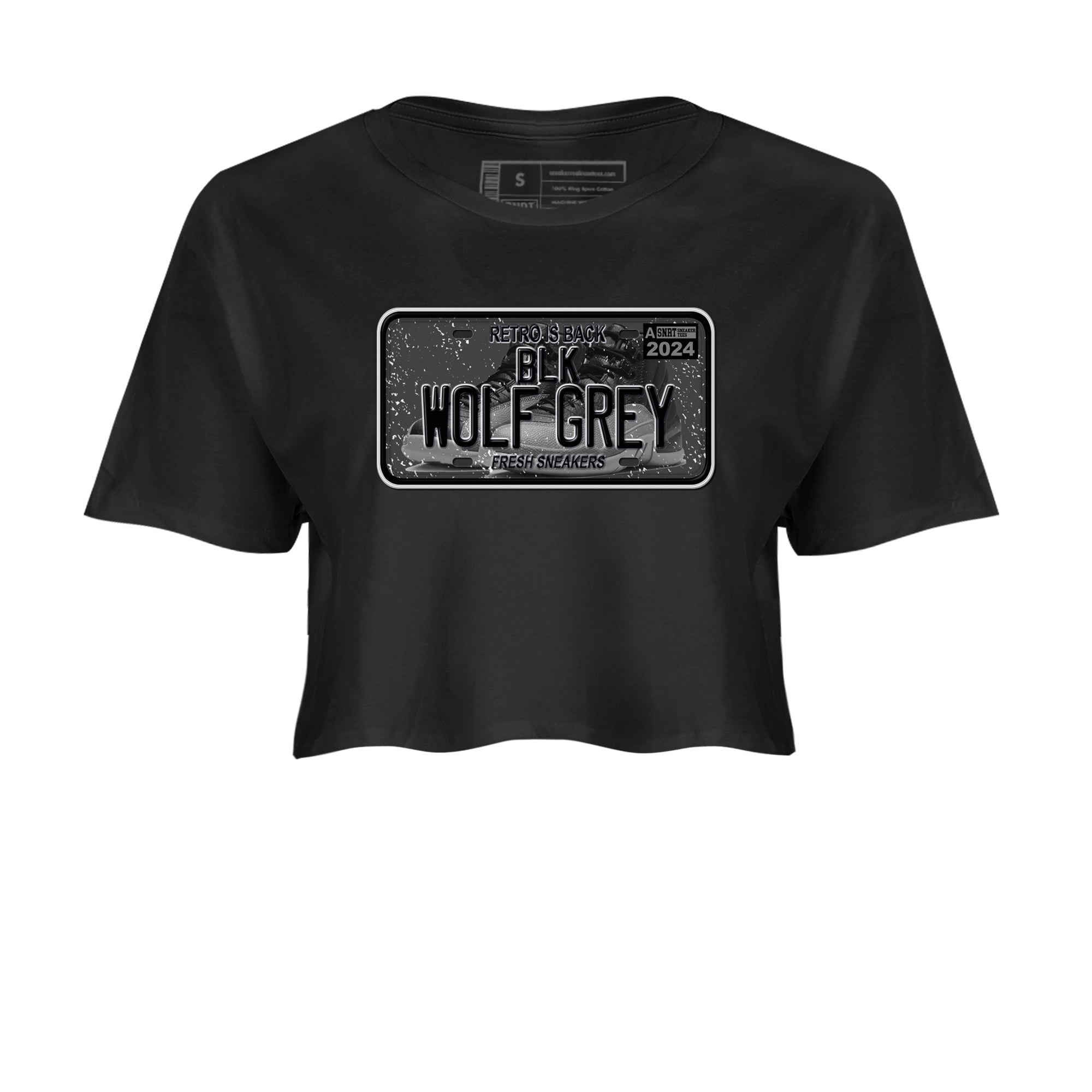 12s Black Wolf Grey shirts to match jordans Sneaker Plate sneaker match tees Air Jordan 12 Barons match shoes to clothes SNRT Sneaker Tees unisex cotton Black 2 crop tee