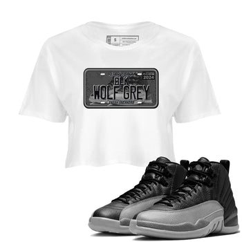 12s Black Wolf Grey shirts to match jordans Sneaker Plate sneaker match tees Air Jordan 12 Barons match shoes to clothes SNRT Sneaker Tees unisex cotton White 1 crop tee