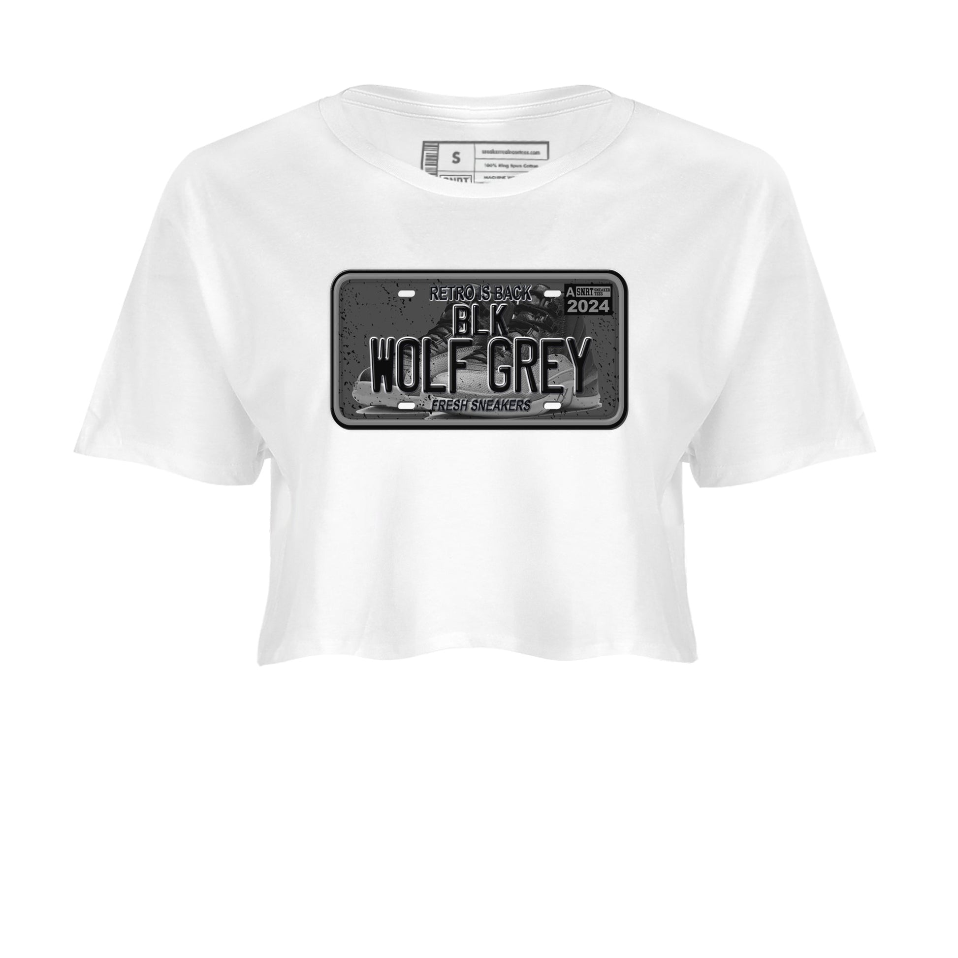 12s Black Wolf Grey shirts to match jordans Sneaker Plate sneaker match tees Air Jordan 12 Barons match shoes to clothes SNRT Sneaker Tees unisex cotton White 2 crop tee