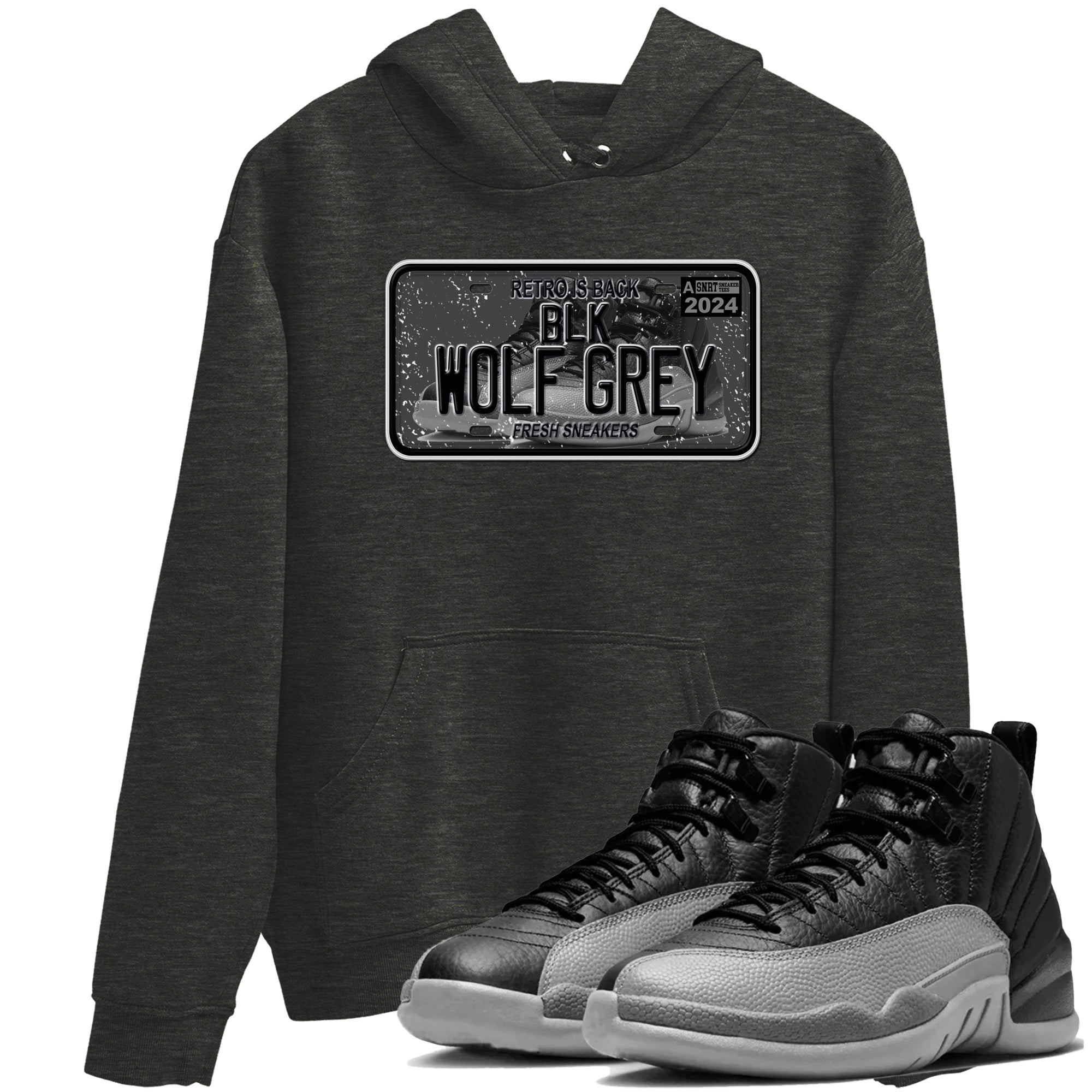 12s Black Wolf Grey shirts to match jordans Sneaker Plate sneaker match tees Air Jordan 12 Barons match shoes to clothes SNRT Sneaker Tees unisex cotton Charcoal Heather 1 shirts
