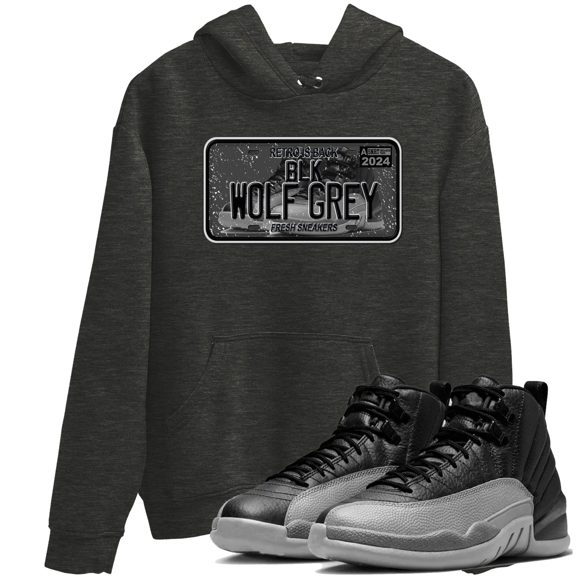 12s Black Wolf Grey shirts to match jordans Sneaker Plate sneaker match tees Air Jordan 12 Barons match shoes to clothes SNRT Sneaker Tees unisex cotton Charcoal Heather 1 shirts