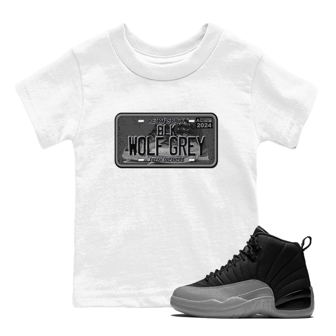 12s Black Wolf Grey shirts to match jordans Sneaker Plate sneaker match tees Air Jordan 12 Barons match shoes to clothes SNRT Sneaker Tees Youth Baby White 1 tee