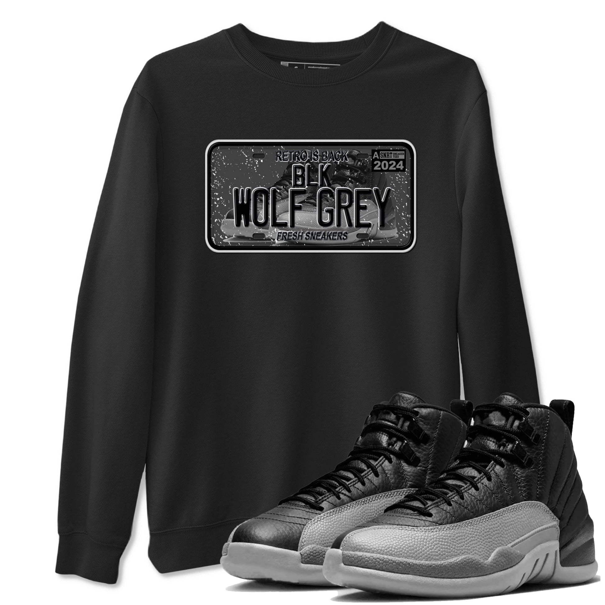 12s Black Wolf Grey shirts to match jordans Sneaker Plate sneaker match tees Air Jordan 12 Barons match shoes to clothes SNRT Sneaker Tees unisex cotton Black 1 shirts