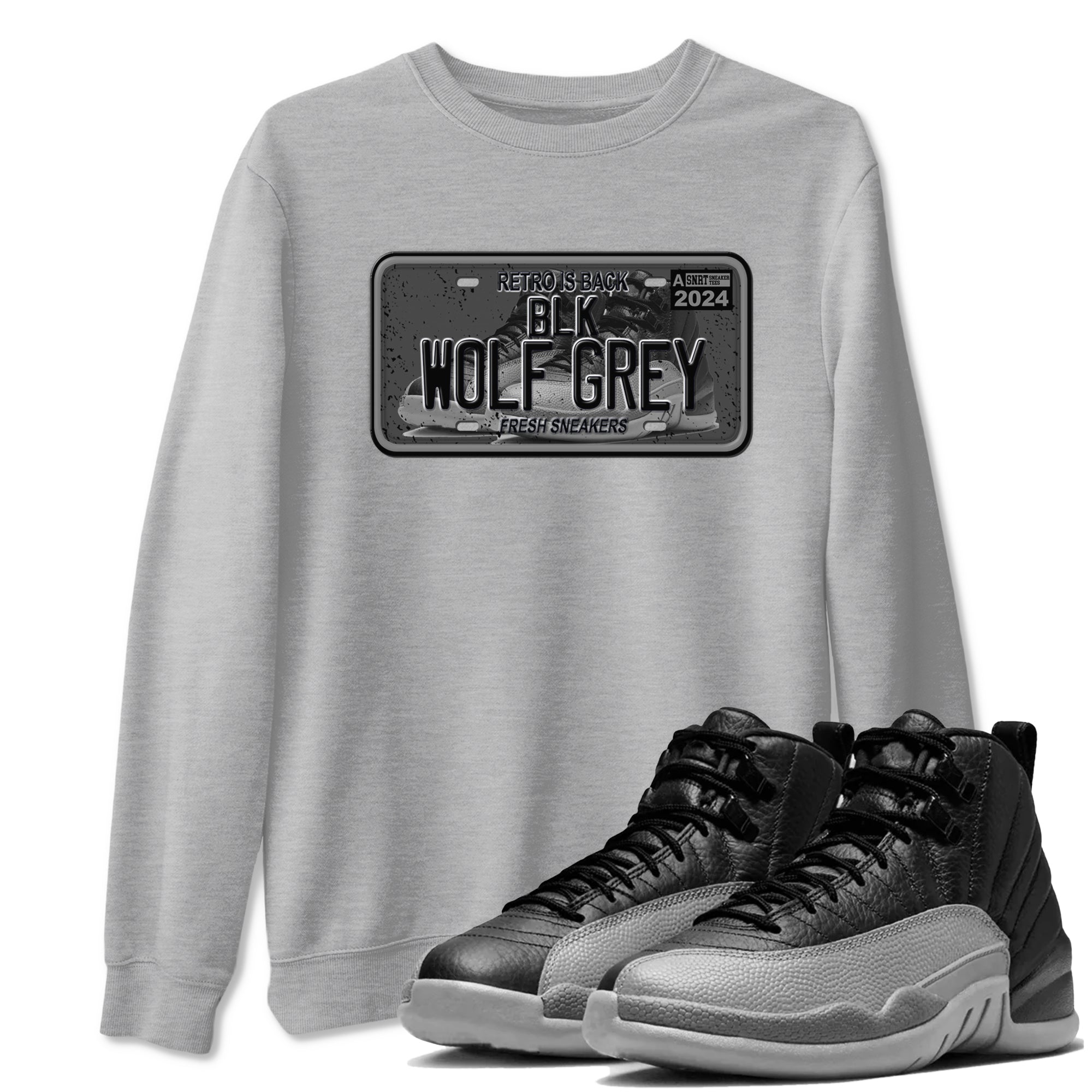 12s Black Wolf Grey shirts to match jordans Sneaker Plate sneaker match tees Air Jordan 12 Barons match shoes to clothes SNRT Sneaker Tees unisex cotton Heather Grey 1 shirts