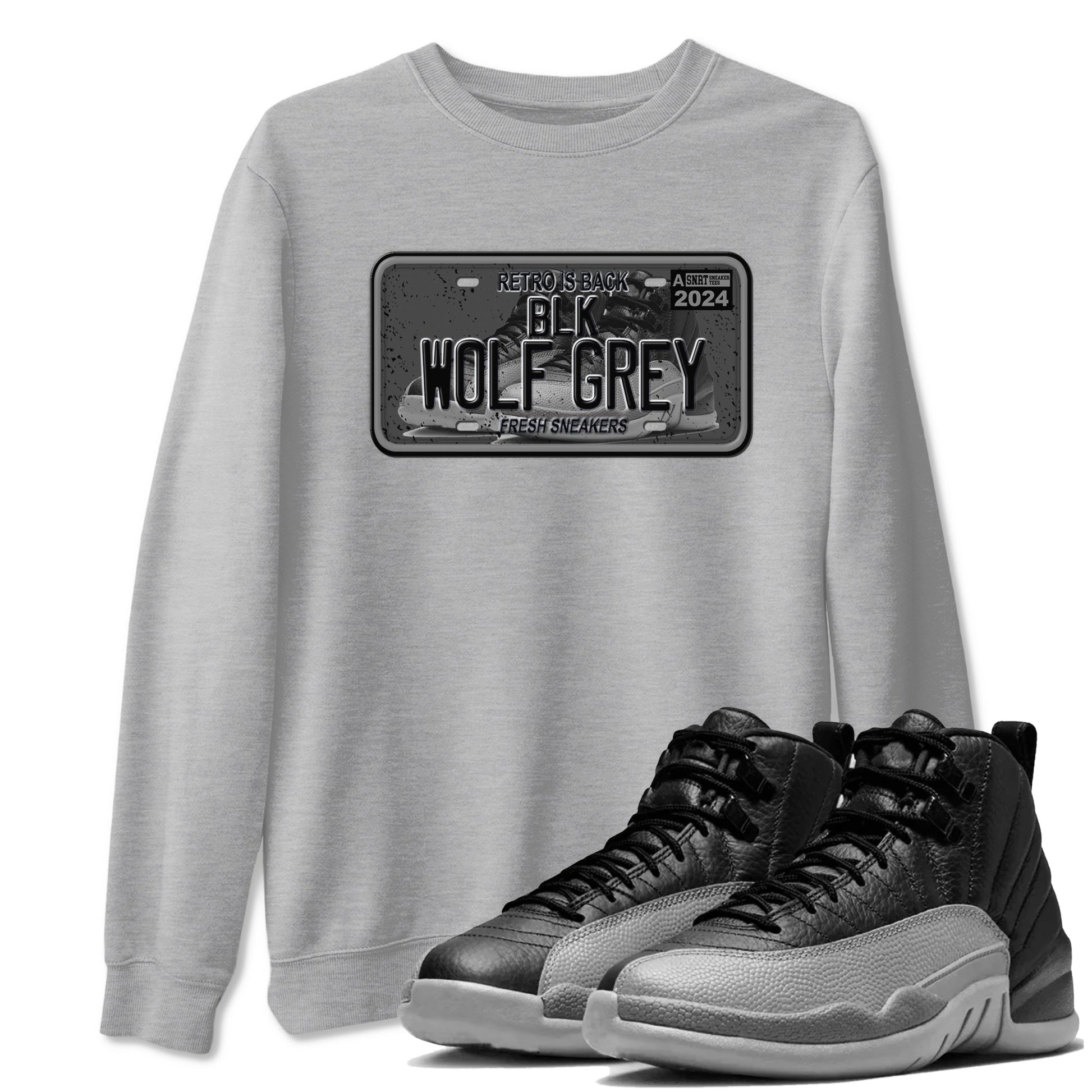 12s Black Wolf Grey shirts to match jordans Sneaker Plate sneaker match tees Air Jordan 12 Barons match shoes to clothes SNRT Sneaker Tees unisex cotton Heather Grey 1 shirts