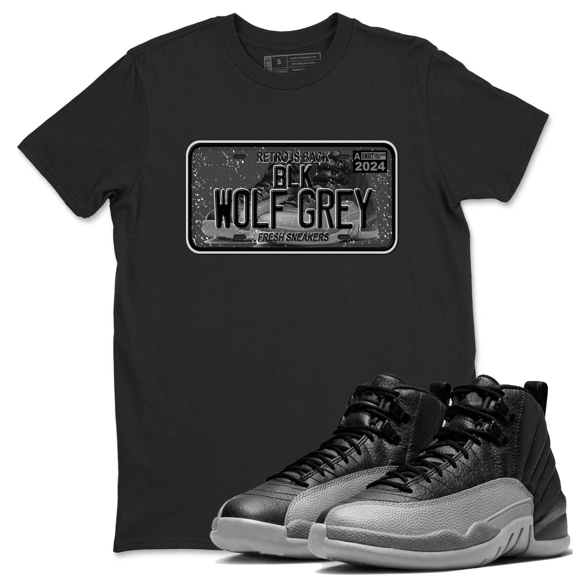 12s Black Wolf Grey shirts to match jordans Sneaker Plate sneaker match tees Air Jordan 12 Barons match shoes to clothes SNRT Sneaker Tees unisex cotton Black 1 shirts