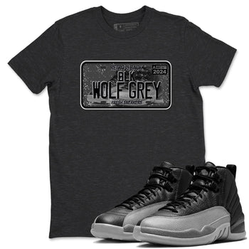 12s Black Wolf Grey shirts to match jordans Sneaker Plate sneaker match tees Air Jordan 12 Barons match shoes to clothes SNRT Sneaker Tees unisex cotton Charcoal Heather 1 shirts