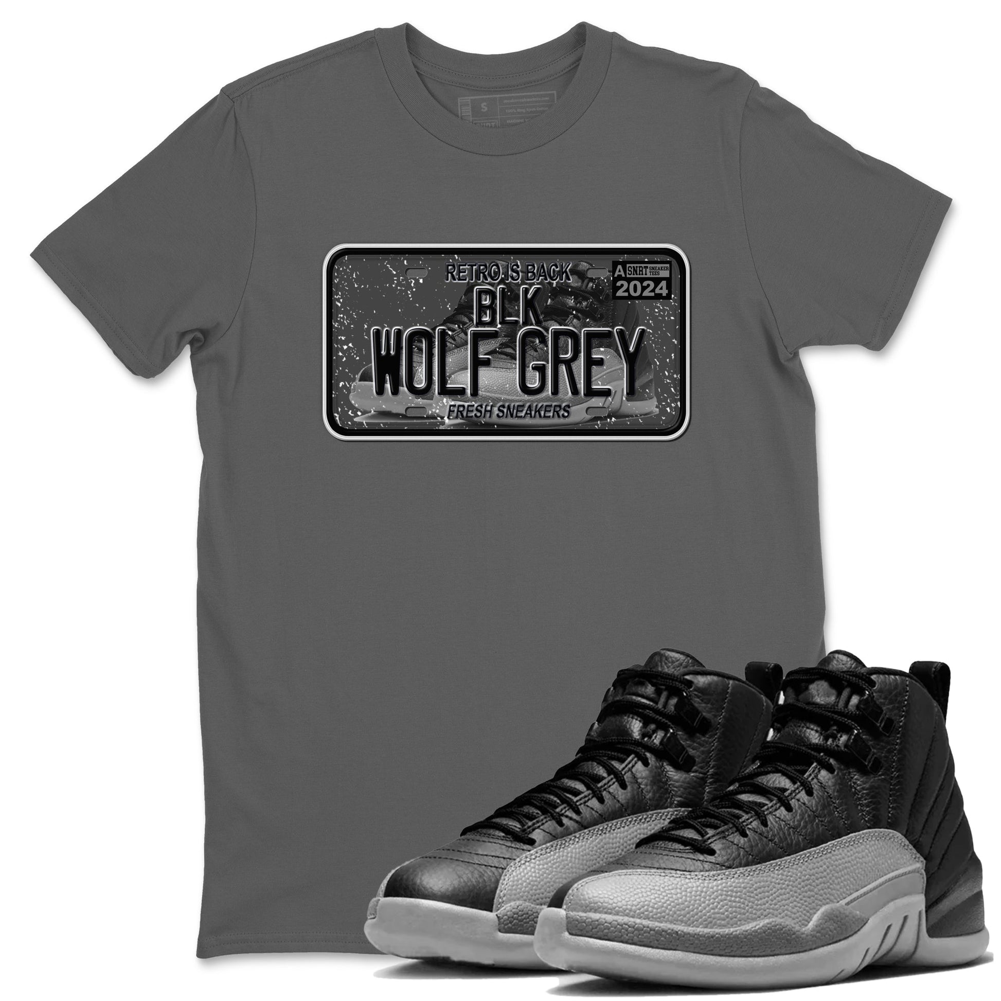 12s Black Wolf Grey shirts to match jordans Sneaker Plate sneaker match tees Air Jordan 12 Barons match shoes to clothes SNRT Sneaker Tees unisex cotton Cool Grey 1 shirts