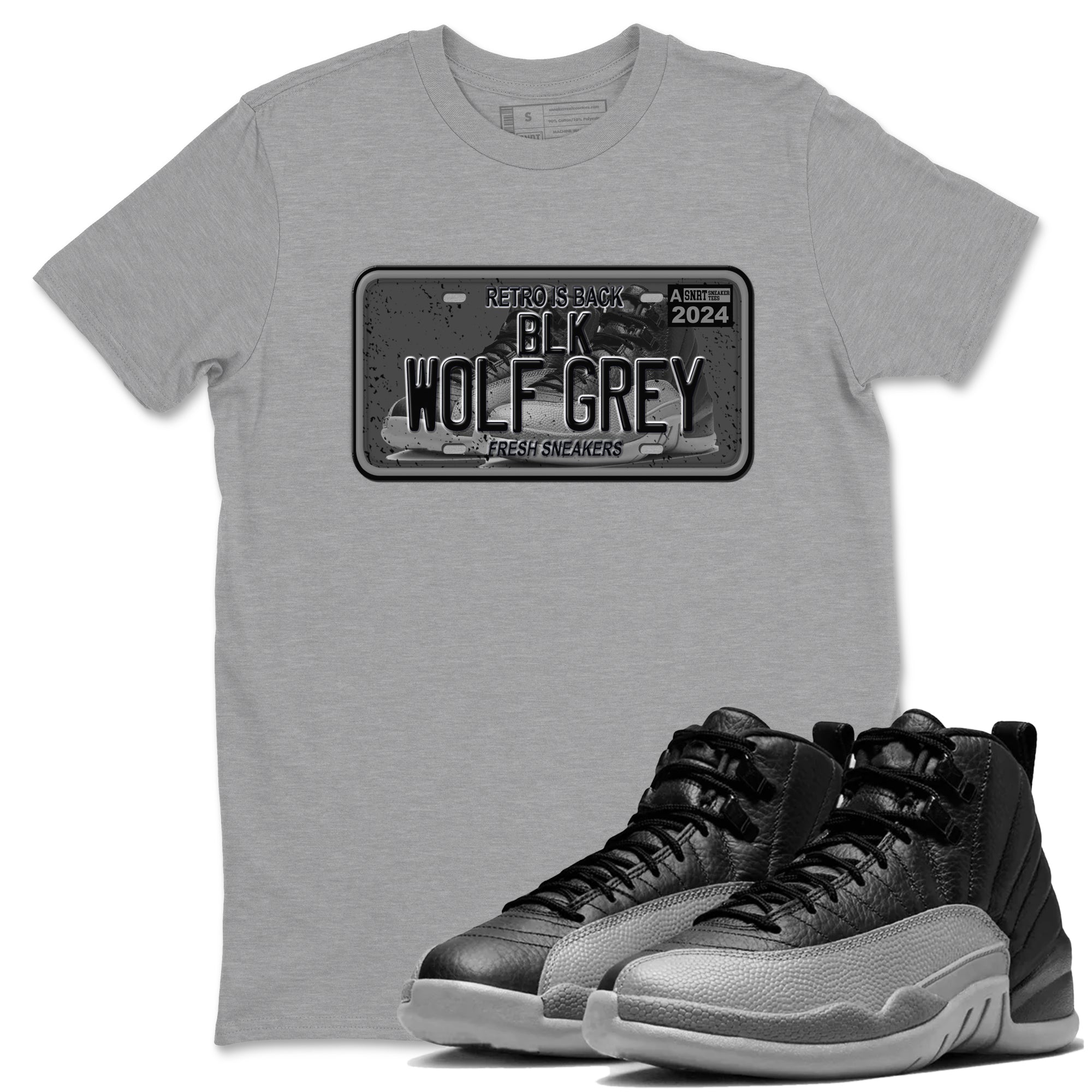 12s Black Wolf Grey shirts to match jordans Sneaker Plate sneaker match tees Air Jordan 12 Barons match shoes to clothes SNRT Sneaker Tees unisex cotton Heather Grey 1 shirts