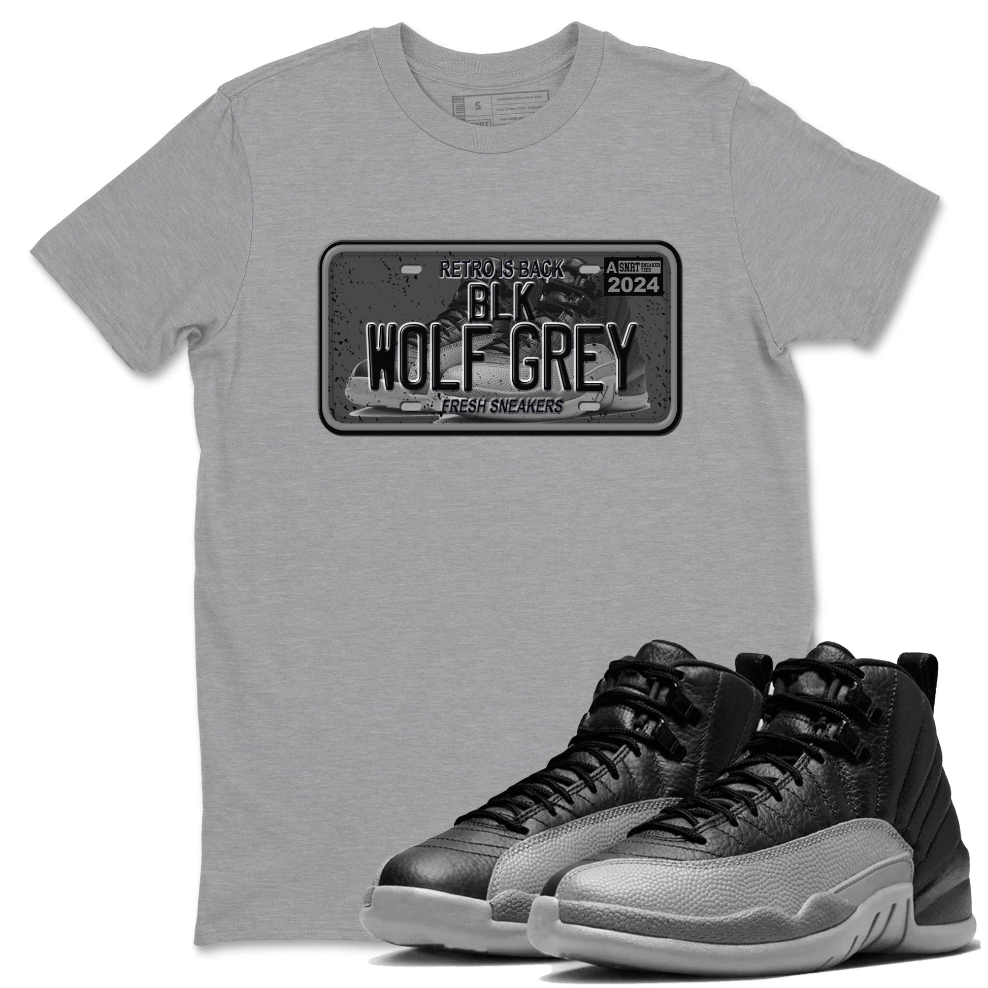 12s Black Wolf Grey shirts to match jordans Sneaker Plate sneaker match tees Air Jordan 12 Barons match shoes to clothes SNRT Sneaker Tees unisex cotton Heather Grey 1 shirts
