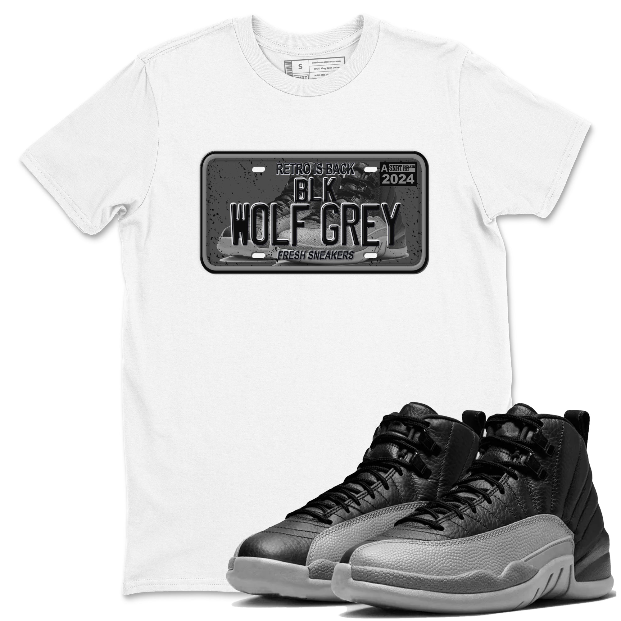 12s Black Wolf Grey shirts to match jordans Sneaker Plate sneaker match tees Air Jordan 12 Barons match shoes to clothes SNRT Sneaker Tees unisex cotton White 1 shirts