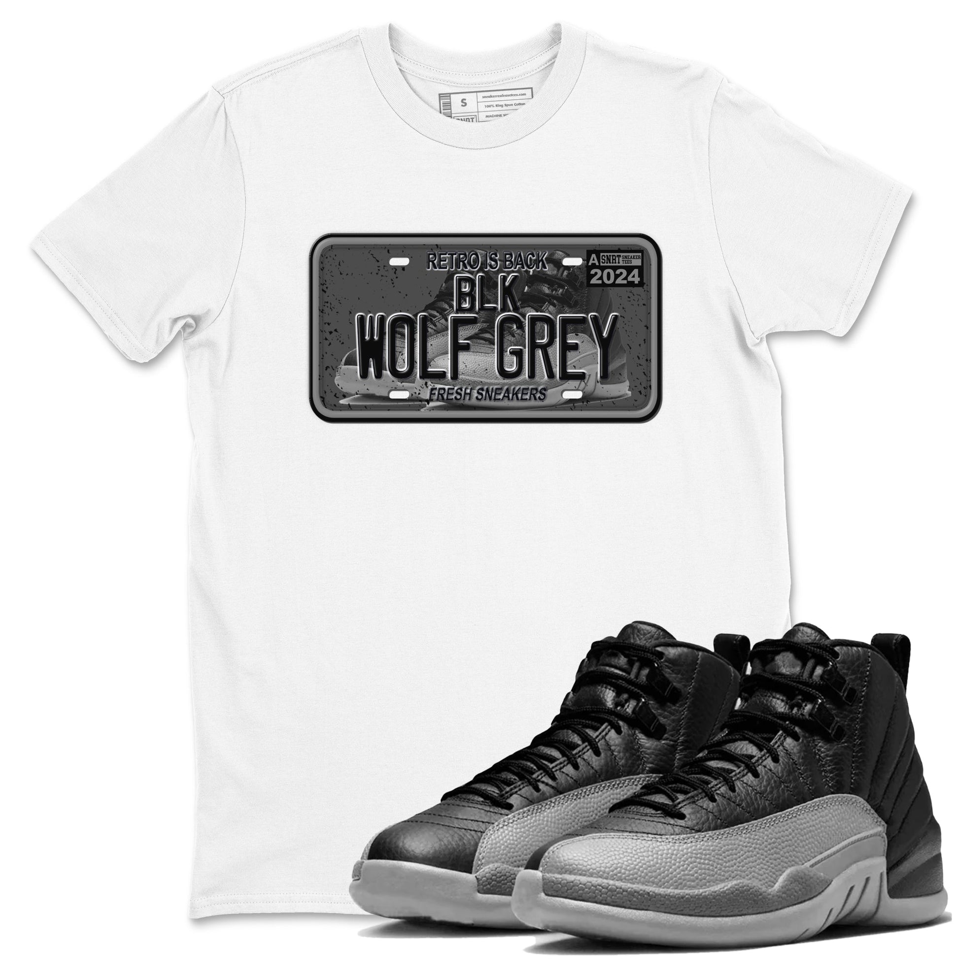 12s Black Wolf Grey shirts to match jordans Sneaker Plate sneaker match tees Air Jordan 12 Barons match shoes to clothes SNRT Sneaker Tees unisex cotton White 1 shirts