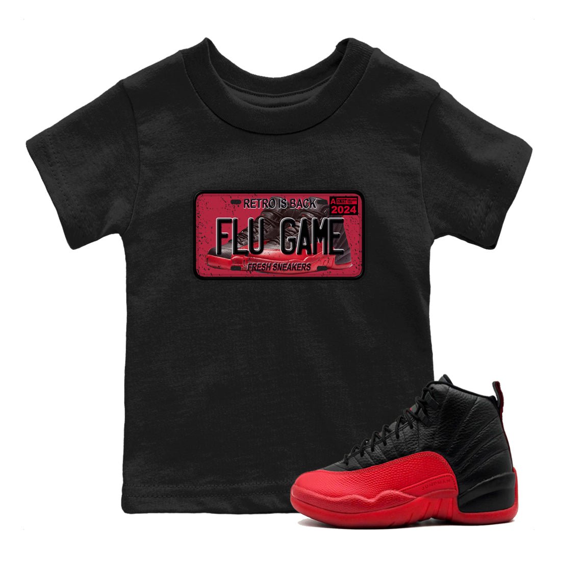 Air Jordan 12 Flu Game shirts to match jordans Sneaker Plate sneaker match tees Air Jordan 12 Flu Game match shoes to clothes SNRT Sneaker Tees Youth Baby Black 1 tee