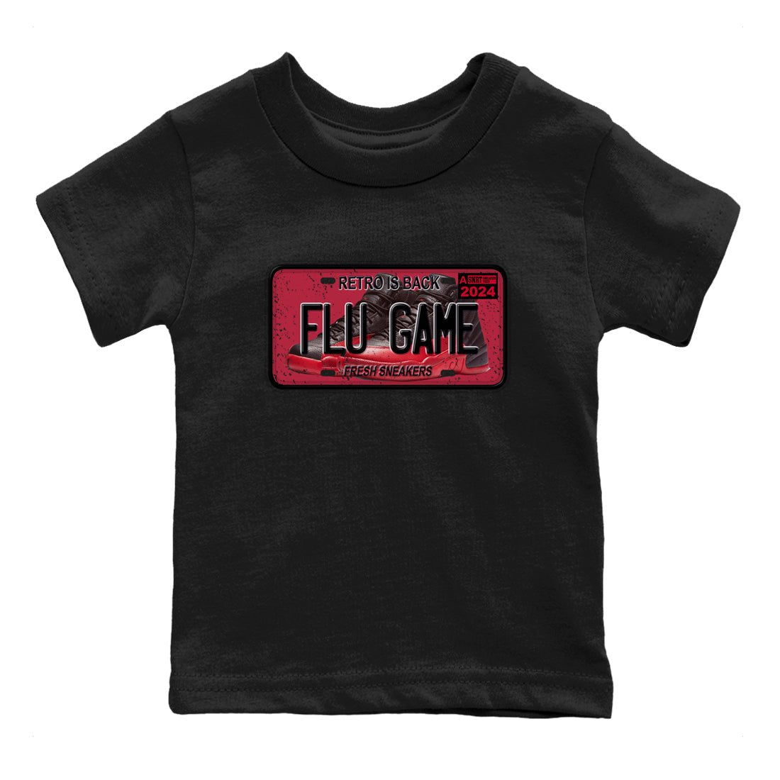 Air Jordan 12 Flu Game shirts to match jordans Sneaker Plate sneaker match tees Air Jordan 12 Flu Game match shoes to clothes SNRT Sneaker Tees Youth Baby Black 2 tee