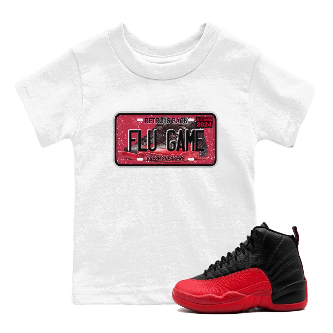 Air Jordan 12 Flu Game shirts to match jordans Sneaker Plate sneaker match tees Air Jordan 12 Flu Game match shoes to clothes SNRT Sneaker Tees Youth Baby White 1 tee