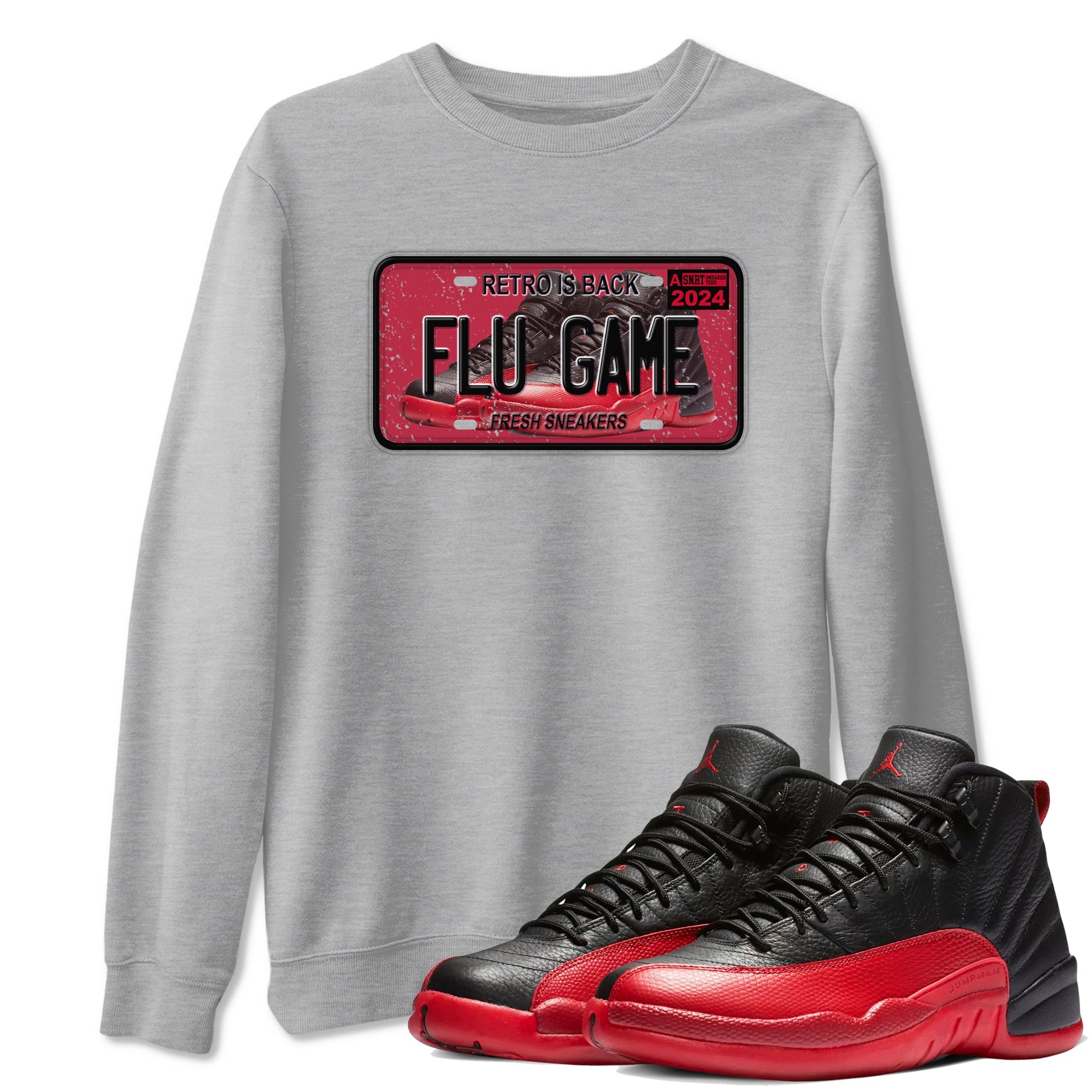 Air Jordan 12 Flu Game shirts to match jordans Sneaker Plate sneaker match tees Air Jordan 12 Flu Game match shoes to clothes SNRT Sneaker Tees unisex cotton Heather Grey 1 shirts
