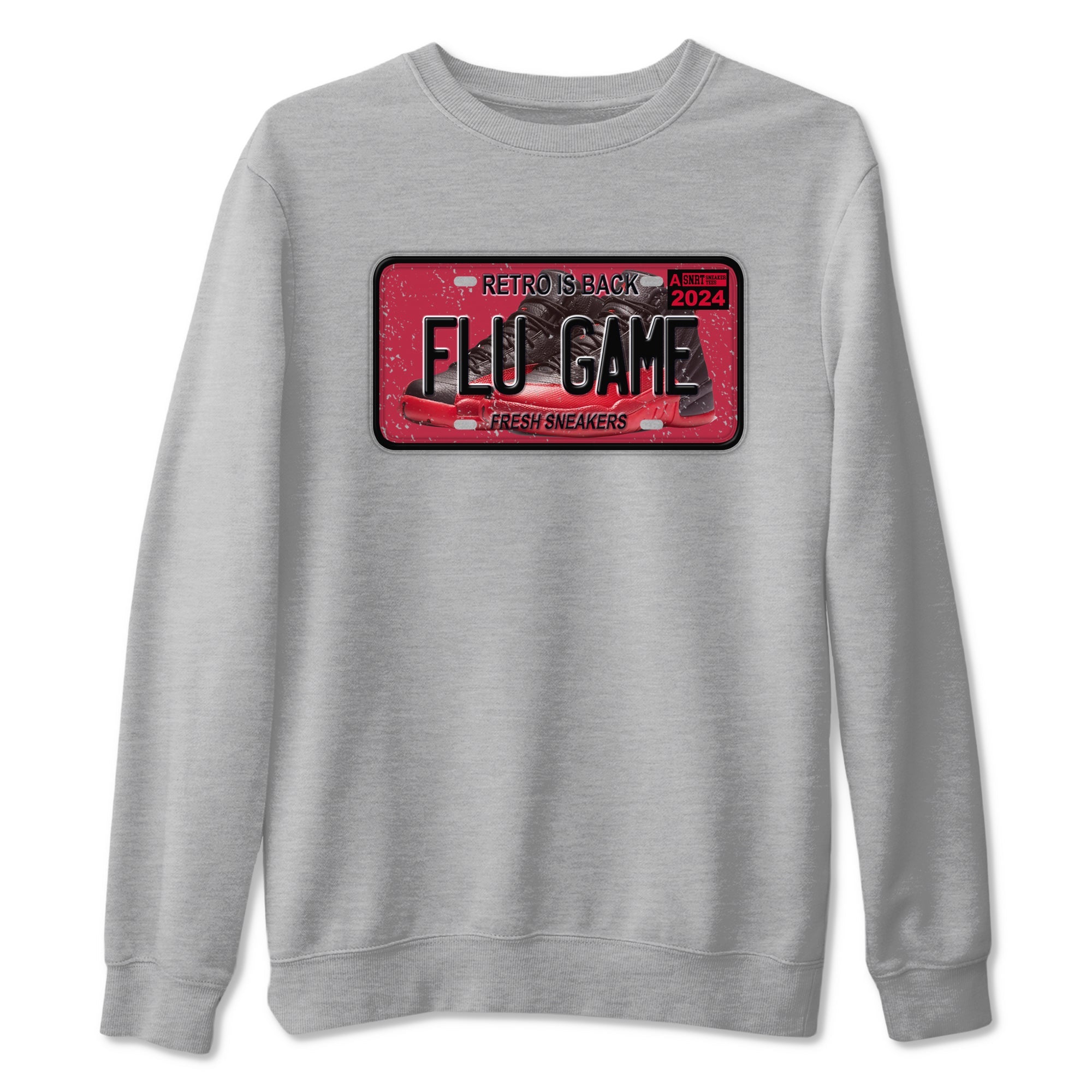 Air Jordan 12 Flu Game shirts to match jordans Sneaker Plate sneaker match tees Air Jordan 12 Flu Game match shoes to clothes SNRT Sneaker Tees unisex cotton Heather Grey 2 shirts