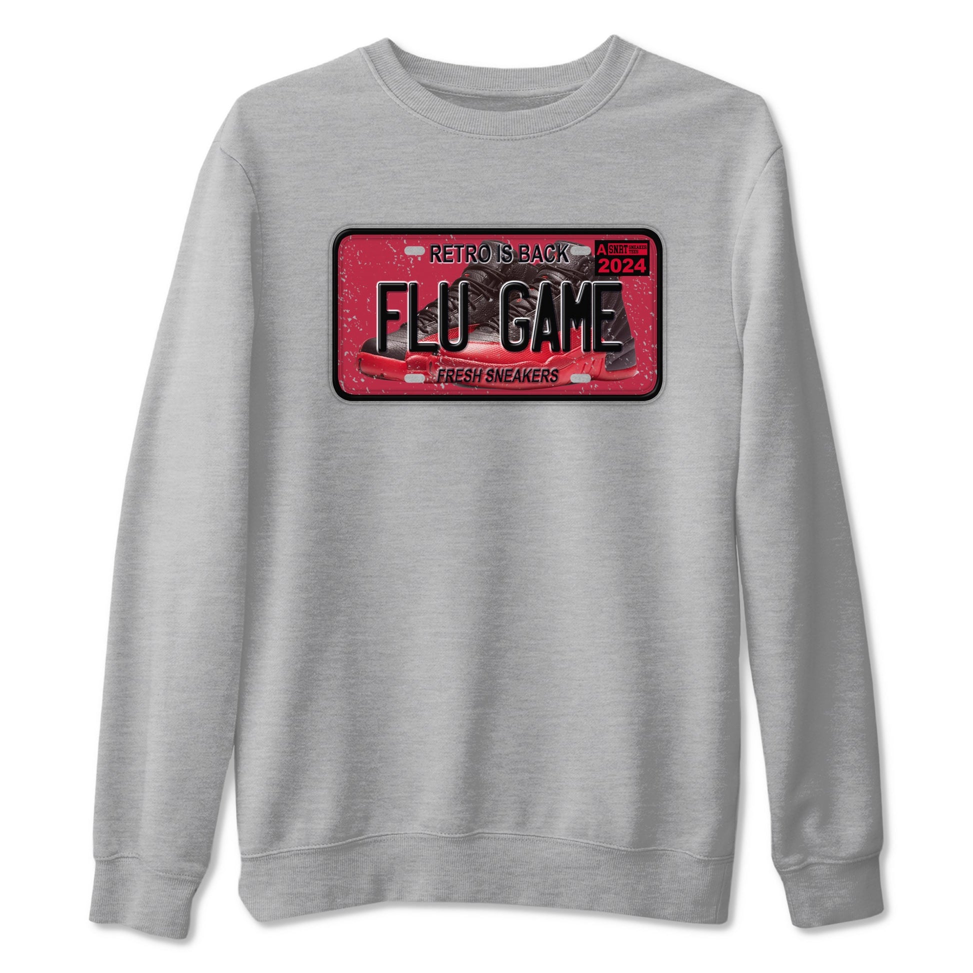 Air Jordan 12 Flu Game shirts to match jordans Sneaker Plate sneaker match tees Air Jordan 12 Flu Game match shoes to clothes SNRT Sneaker Tees unisex cotton Heather Grey 2 shirts