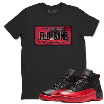 Air Jordan 12 Flu Game shirts to match jordans Sneaker Plate sneaker match tees Air Jordan 12 Flu Game match shoes to clothes SNRT Sneaker Tees unisex cotton Black 1 shirts