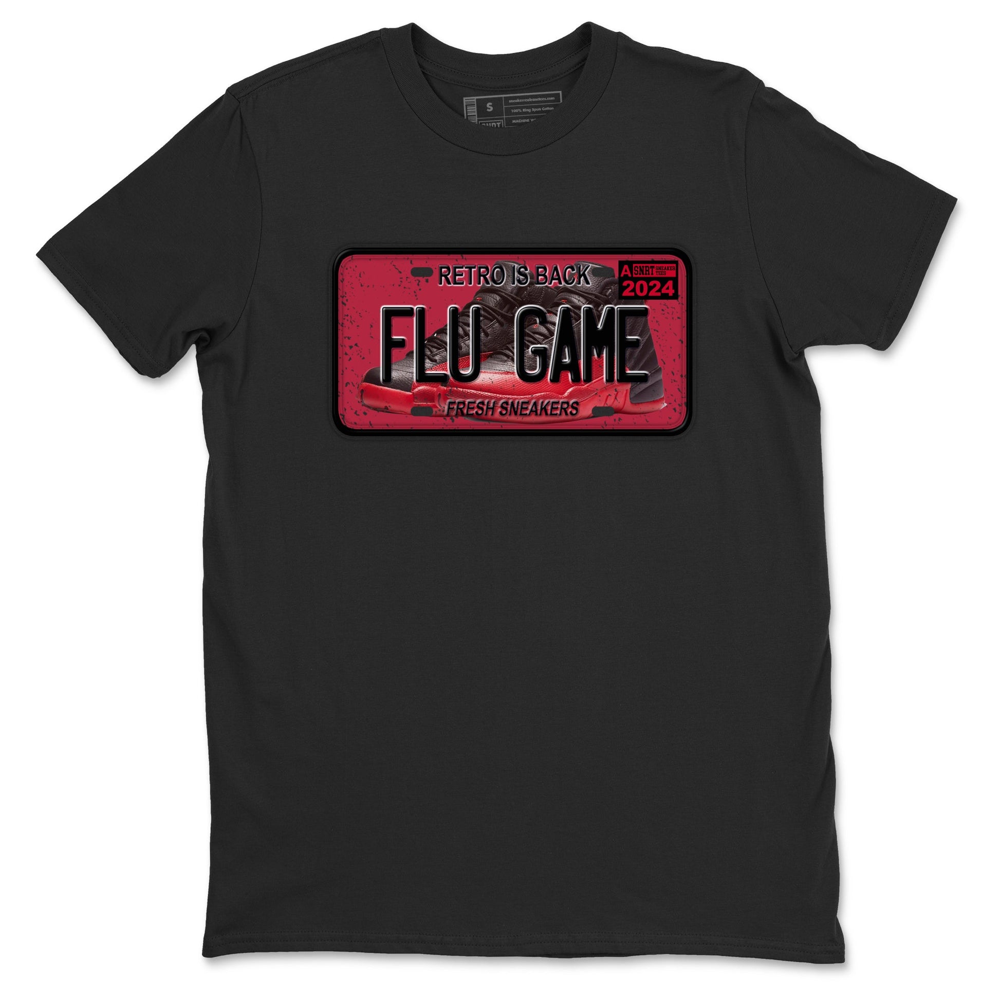 Air Jordan 12 Flu Game shirts to match jordans Sneaker Plate sneaker match tees Air Jordan 12 Flu Game match shoes to clothes SNRT Sneaker Tees unisex cotton Black 2 shirts