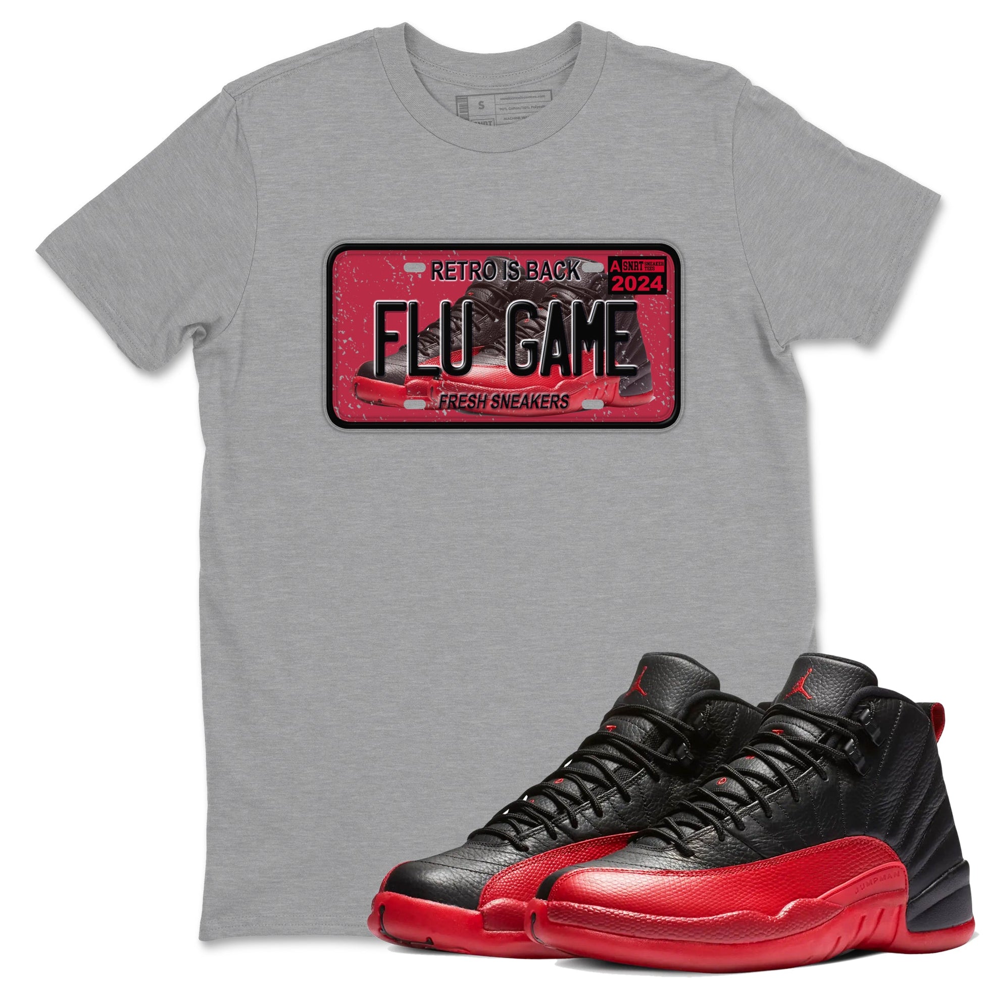 Air Jordan 12 Flu Game shirts to match jordans Sneaker Plate sneaker match tees Air Jordan 12 Flu Game match shoes to clothes SNRT Sneaker Tees unisex cotton Heather Grey 1 shirts