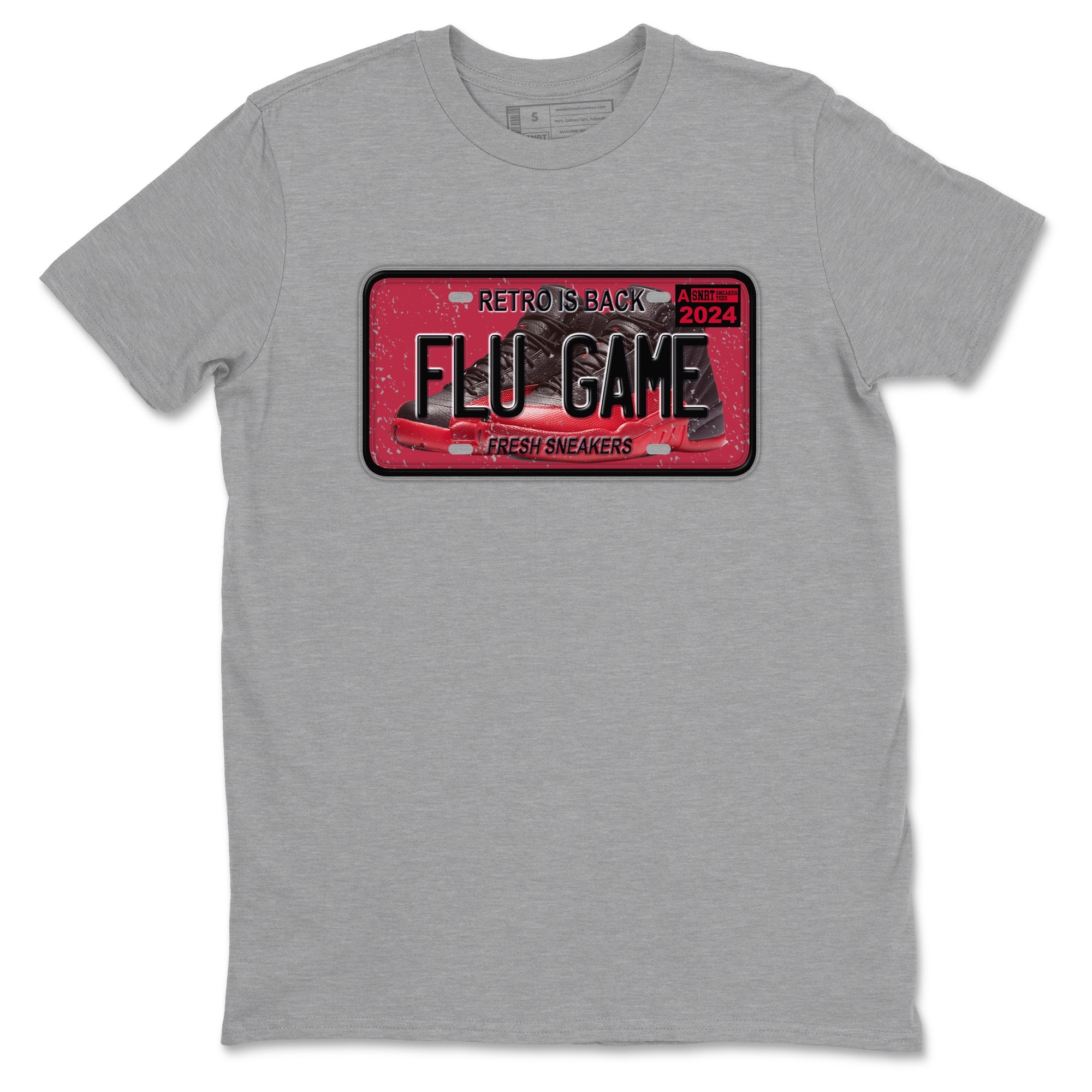 Air Jordan 12 Flu Game shirts to match jordans Sneaker Plate sneaker match tees Air Jordan 12 Flu Game match shoes to clothes SNRT Sneaker Tees unisex cotton Heather Grey 2 shirts