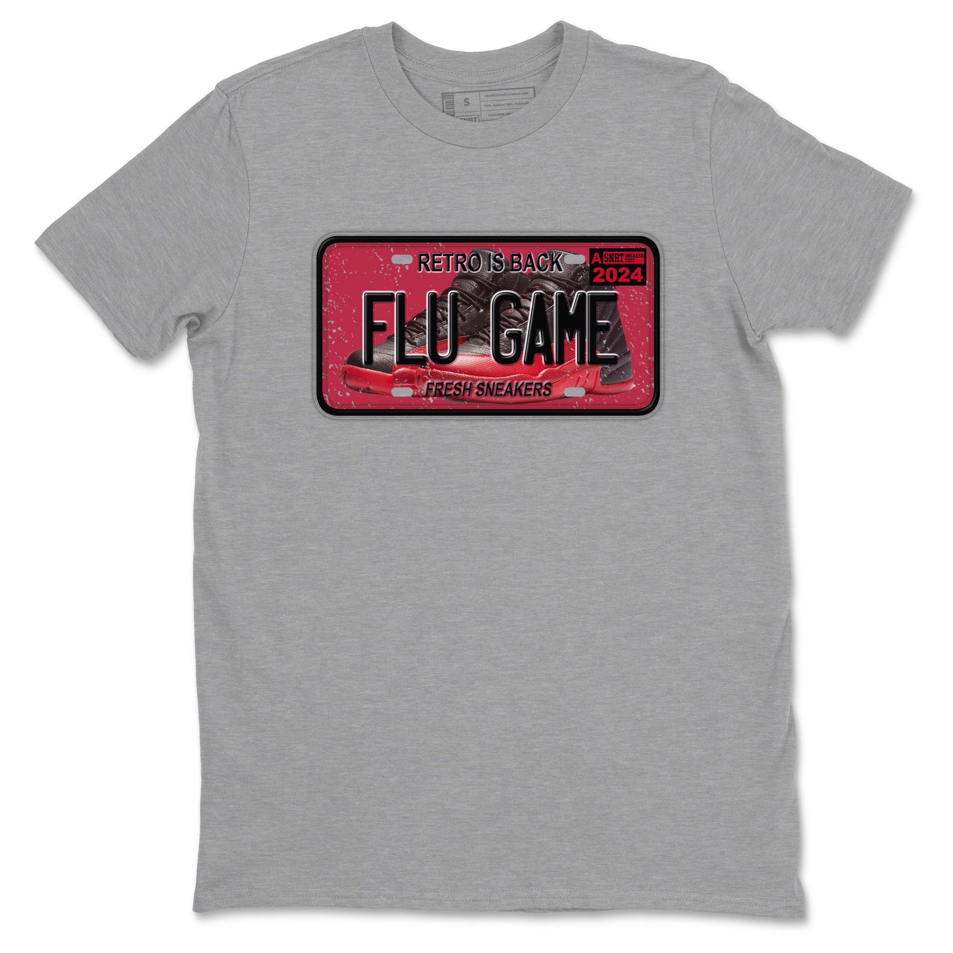 Air Jordan 12 Flu Game shirts to match jordans Sneaker Plate sneaker match tees Air Jordan 12 Flu Game match shoes to clothes SNRT Sneaker Tees unisex cotton Heather Grey 2 shirts