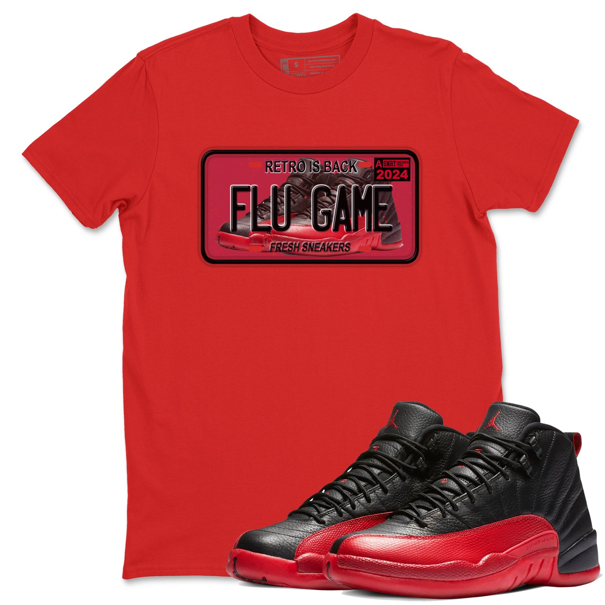 Air Jordan 12 Flu Game shirts to match jordans Sneaker Plate sneaker match tees Air Jordan 12 Flu Game match shoes to clothes SNRT Sneaker Tees unisex cotton Red 1 shirts